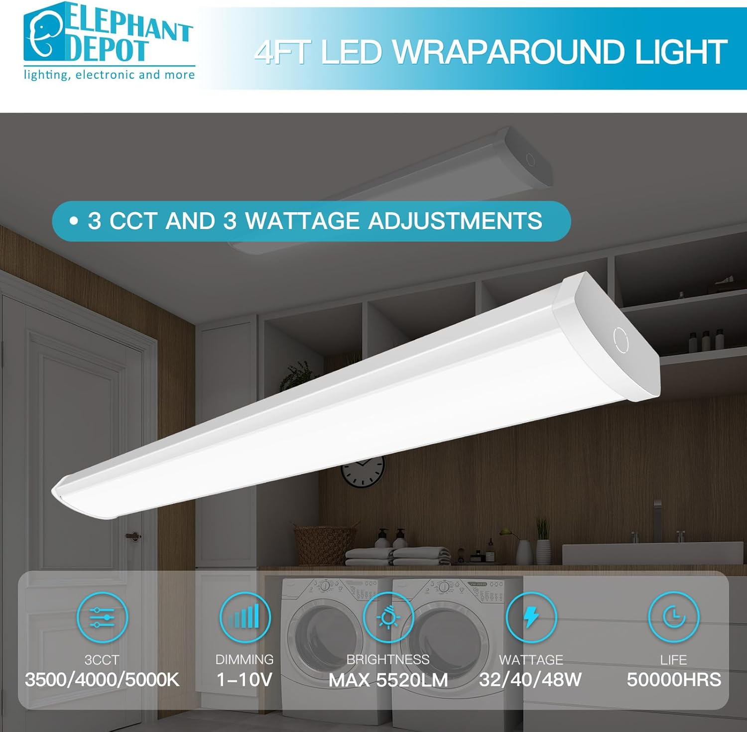 MW LIGHTING 2PK 4FT LED Wraparound Light Fixture, 5520 Lumens Dimmable