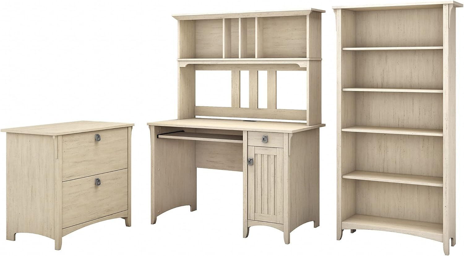 Bush Salinas Mission Desk 4-Piece Engineered Wood Office Suite in Antique White