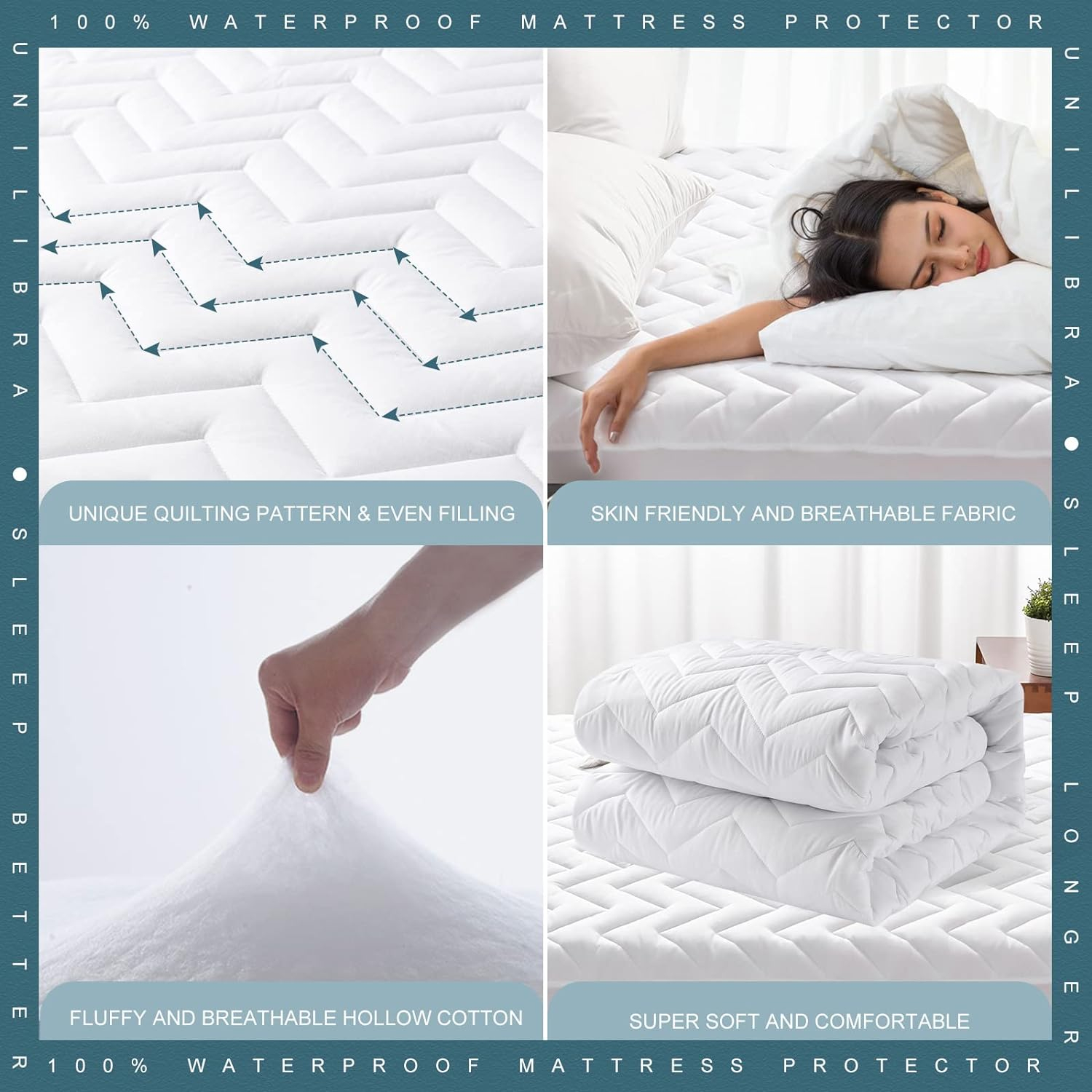 Queen Size Waterproof Mattress Protector Quilted, Breathable Ultra-Soft Filling Mattress Pad, Fitted Deep Pocket Mattress Cover Fits 6''-25'' Mattress White