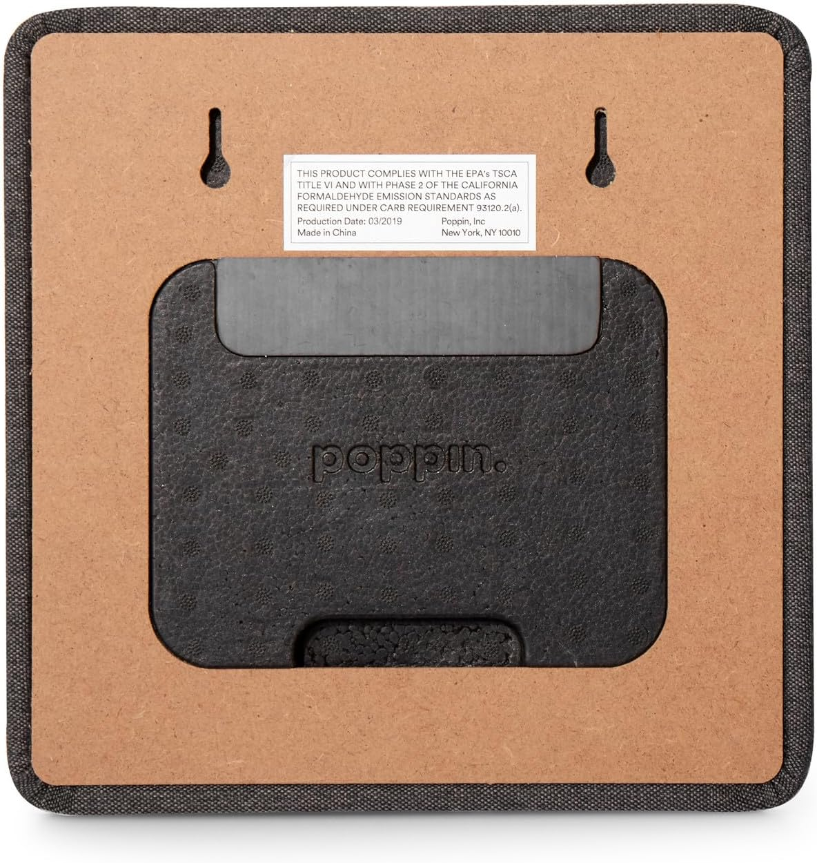 Poppin Fabric Pinboard - Small Bulletin Board, Pinboard for Walls and Refrigerators - Includes 3 Mounting Options (Adhesive Strips, Magnets, and Screws) - 12.5" Square (Dark Grey)