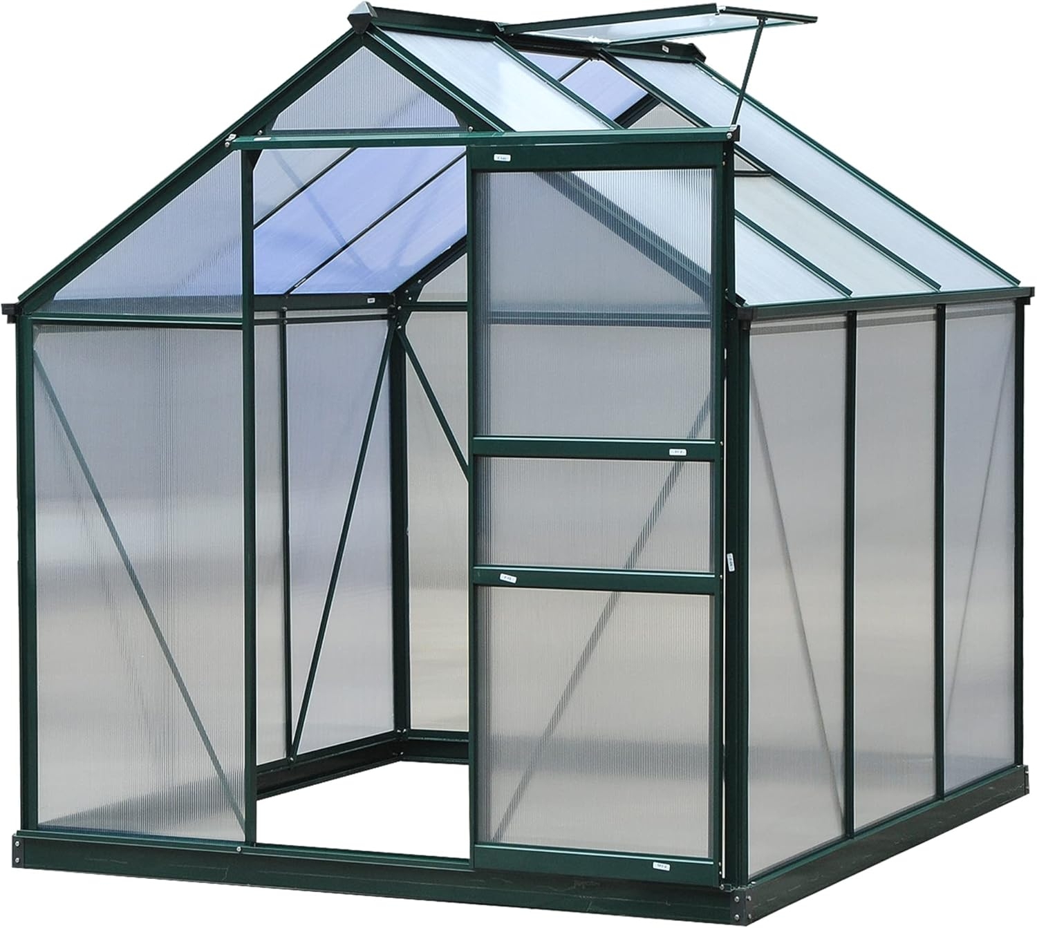 Outsunny 6' x 4' Greenhouse for Outdoors, Polycarbonate Greenhouse with Rain Gutter and Roof Vent, Aluminum Walk-in Green Houses for Outside for Patio Backyard Garden, Dark Green