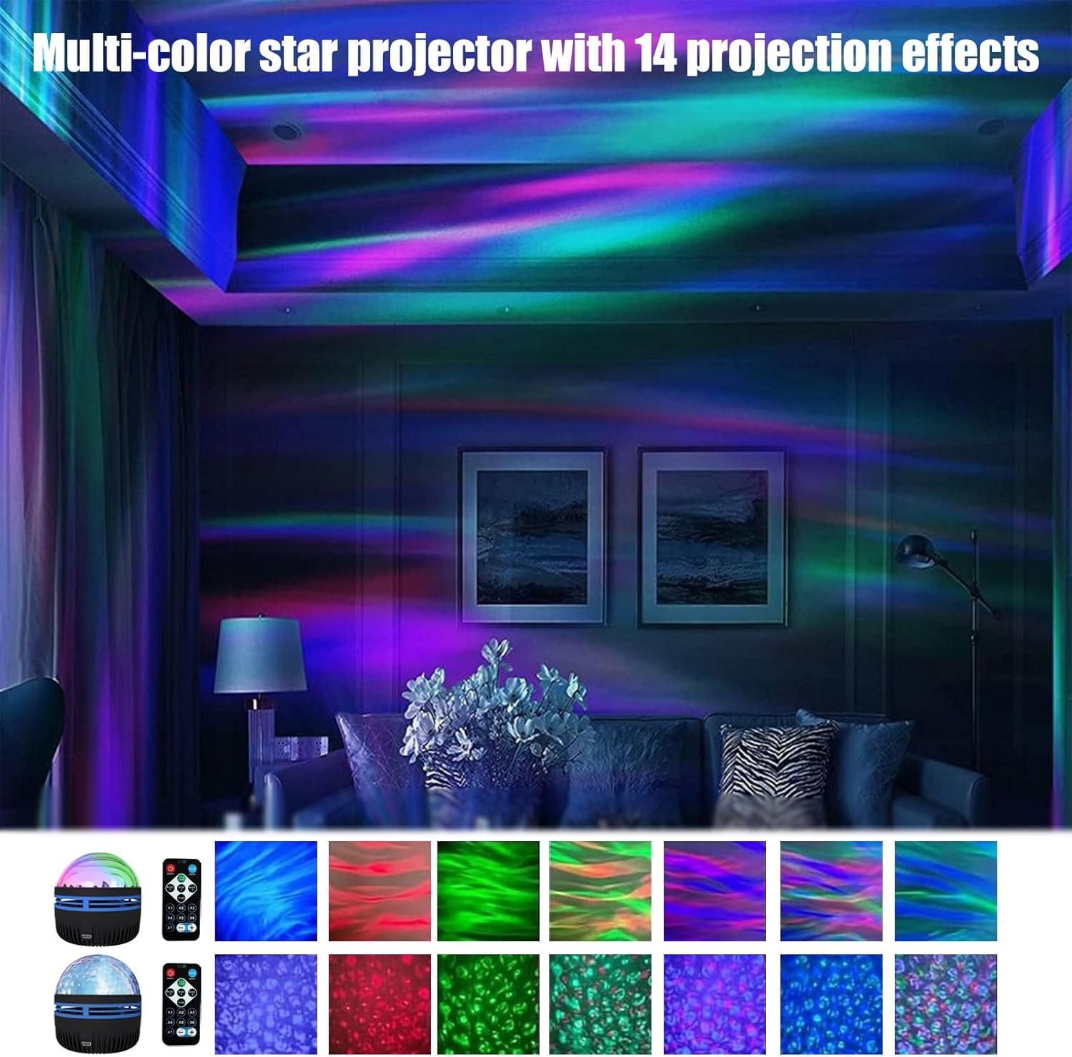 2 in 1 Northern Lights and Ocean Wave Projector with 14 Effects of Galaxy Light for Game Rooms, Parties, Light Projector for Bedroom, led Light Projector for Room Home Decorations