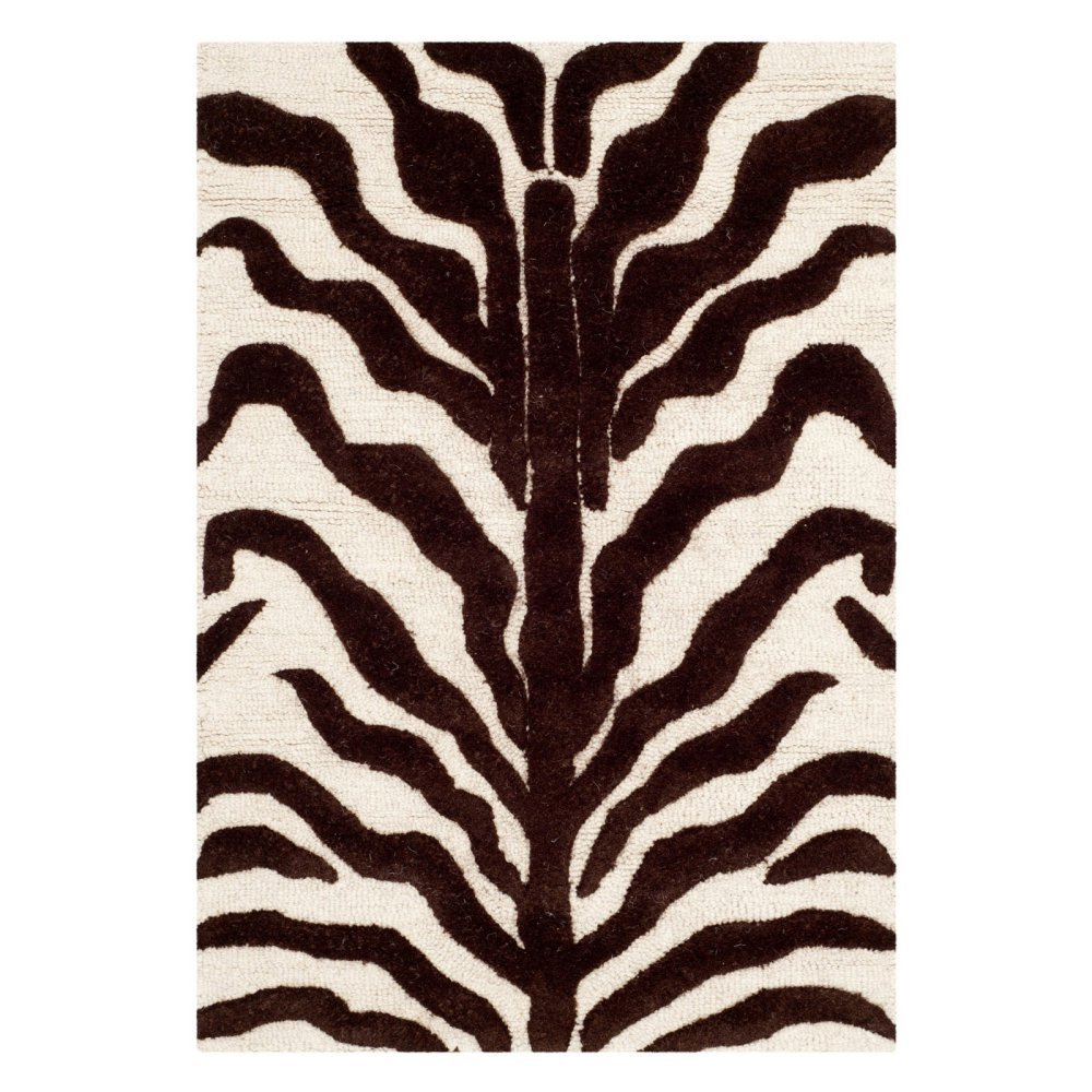 SAFAVIEH Cambridge Leah Animal Stripes Wool Area Rug, Ivory/Brown, 5' x 8'