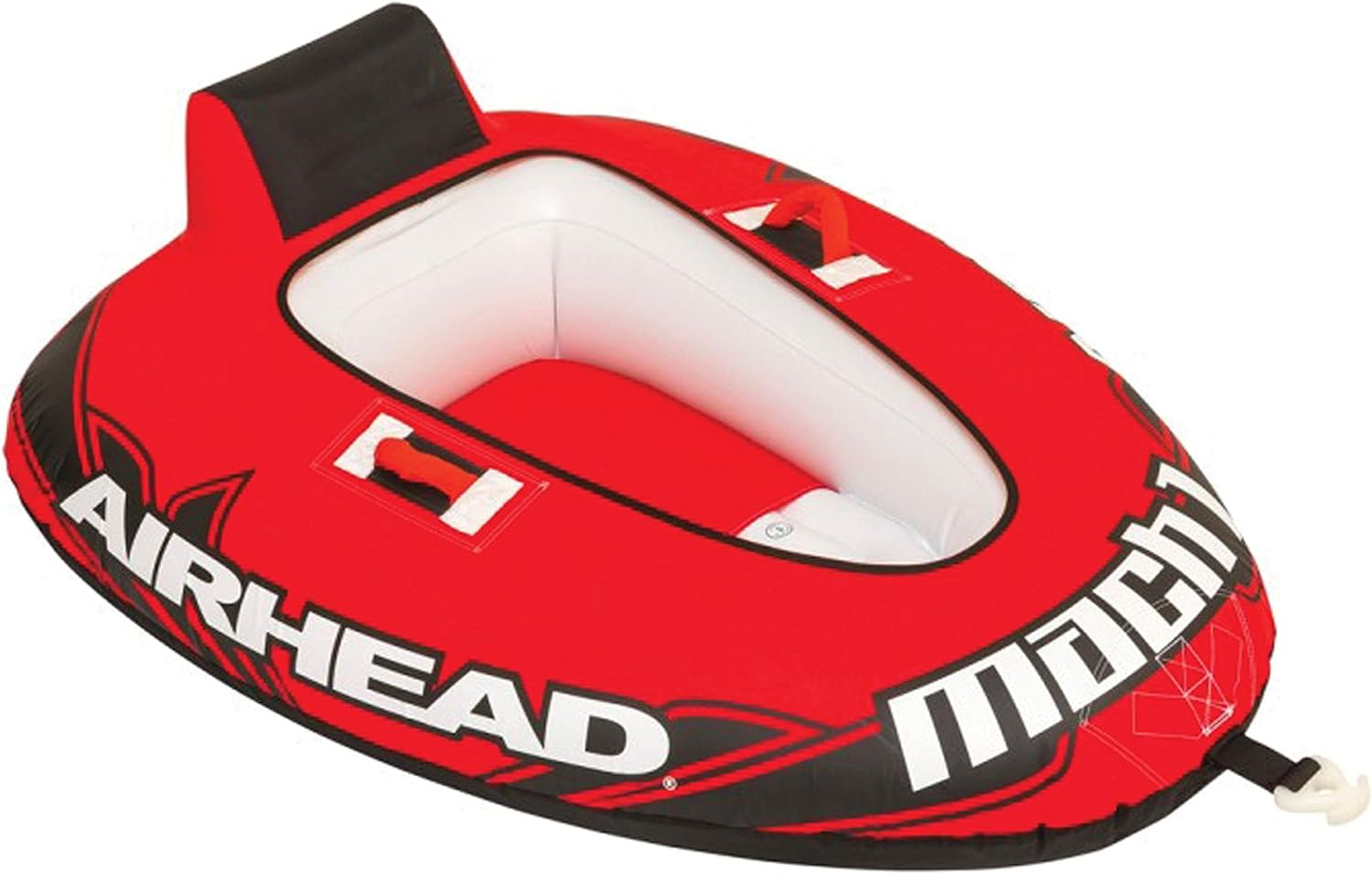 Airhead Mach 1 Inflatable Single Rider Towable Lake, Ocean, or River Water Tube Float with Secure Holding Handles and Boston Valve, Red
