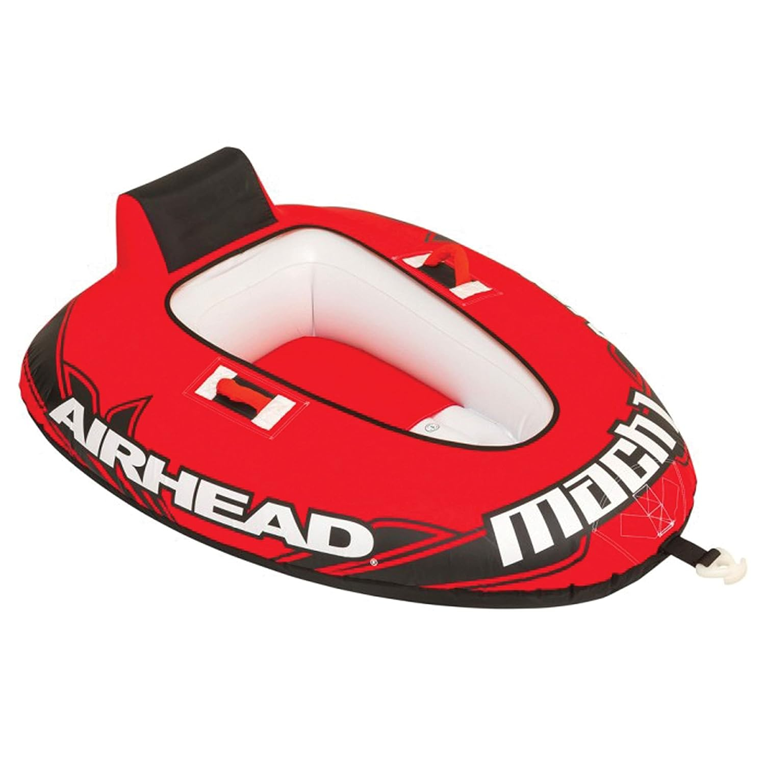 Airhead Mach 1 Inflatable Single Rider Towable Lake, Ocean, or River Water Tube Float with Secure Holding Handles and Boston Valve, Red