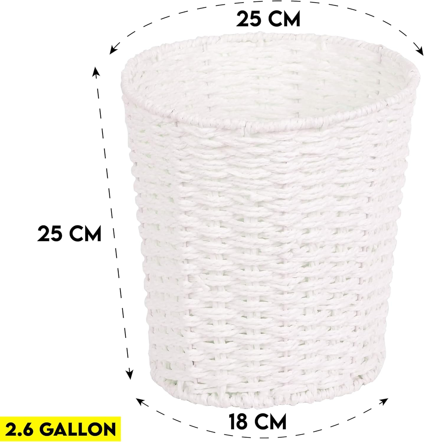 Round Wicker Waste Basket Paper Bin - Wicker Trash Basket - Woven Trash Can Rubbish Basket for Bedroom, Bathroom, Offices or Home (White)