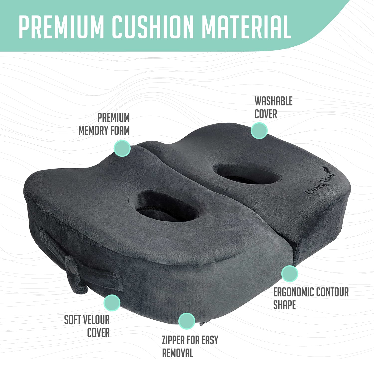 Cushy Tushy Foldable Sit Bone Seat Cushion, 18 in x 14 in, Gray, for Sit Bone Pain Relief, 1 Count