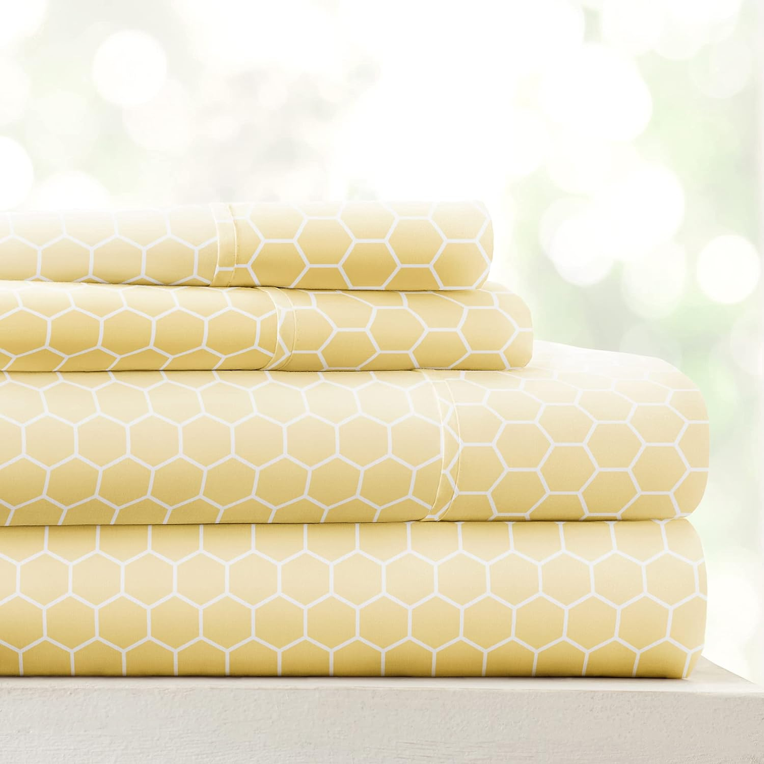 California King Yellow Honeycomb Print Microfiber Sheet Set