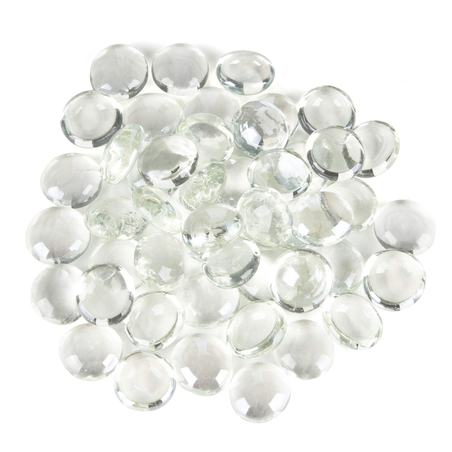 WGV Flat Marbles, Pebbles, Glass Gems, Wedding, Aquarium Decor, Crystal Rocks, Clear (2 Pounds, Approx 200 pcs)