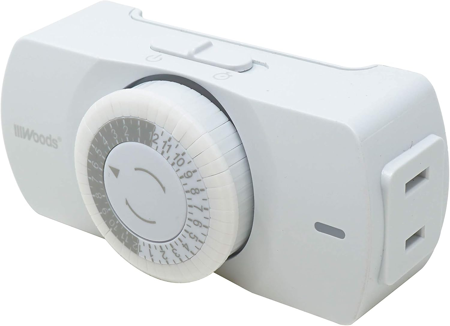 Woods 50101WD Easy-to-use Narrow Style Indoor 24-Hour Mechanical Timer, Single 2-prong (polarized) Outlet, White