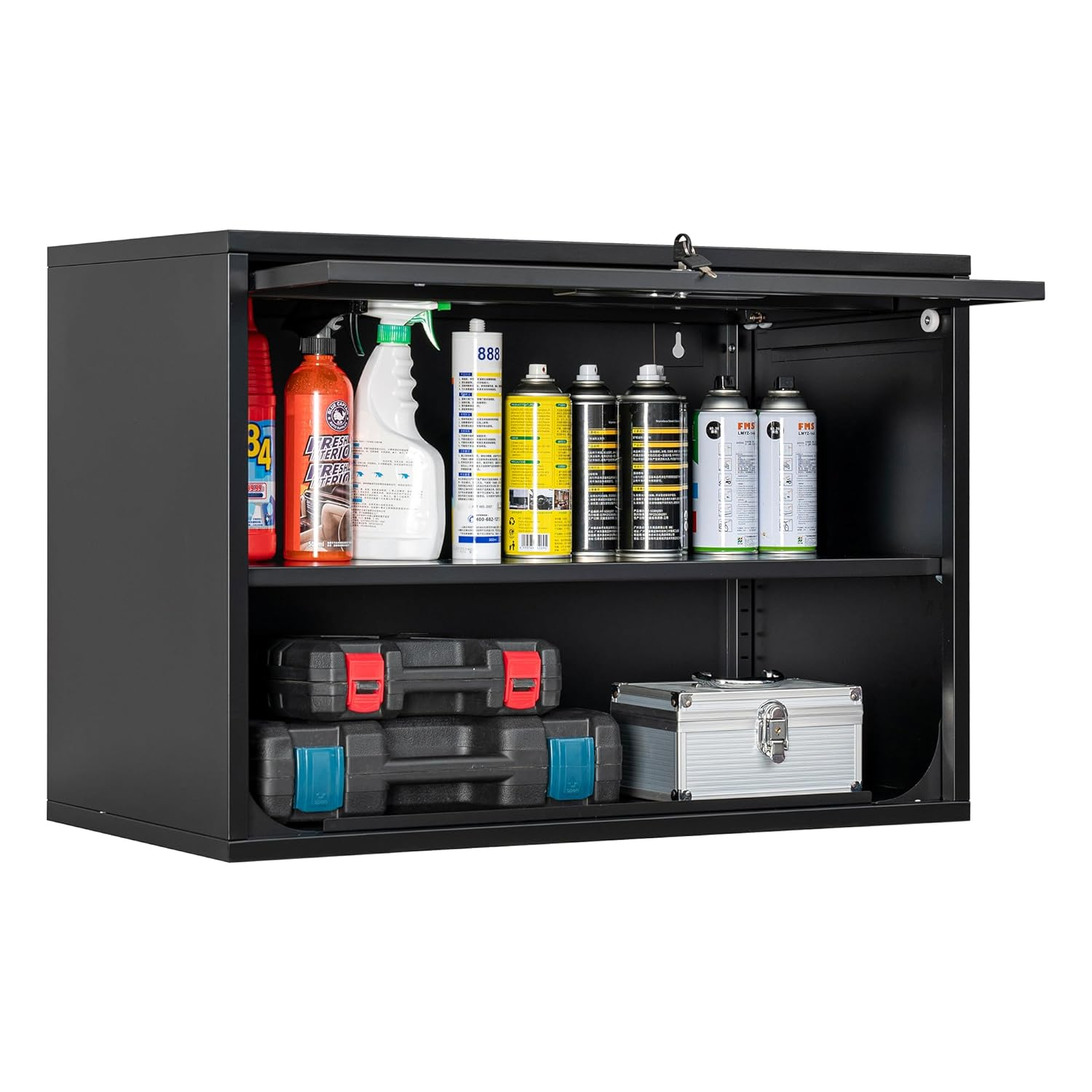 Metal Storage Cabinet Black Wall Cabinets with Shelf and Locking Door - Wall Mounted Storage Cabinet for Garage Warehouse Home Office - Assembly Required
