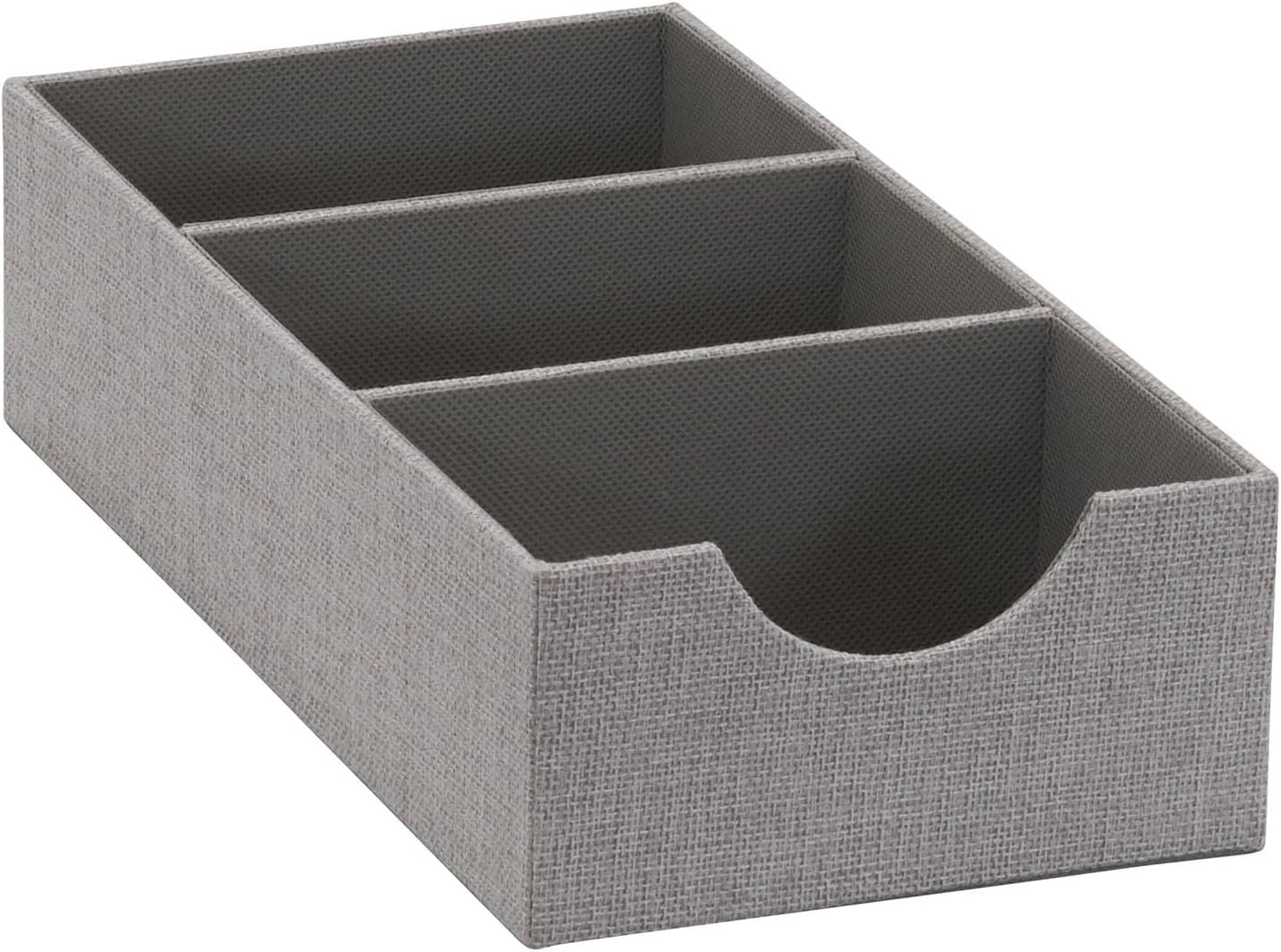 Household Essentials Organizer Tray, Accessory Organizer, Sturdy Drawer Organizer with Fabric Covering and Three Compartments, Grey