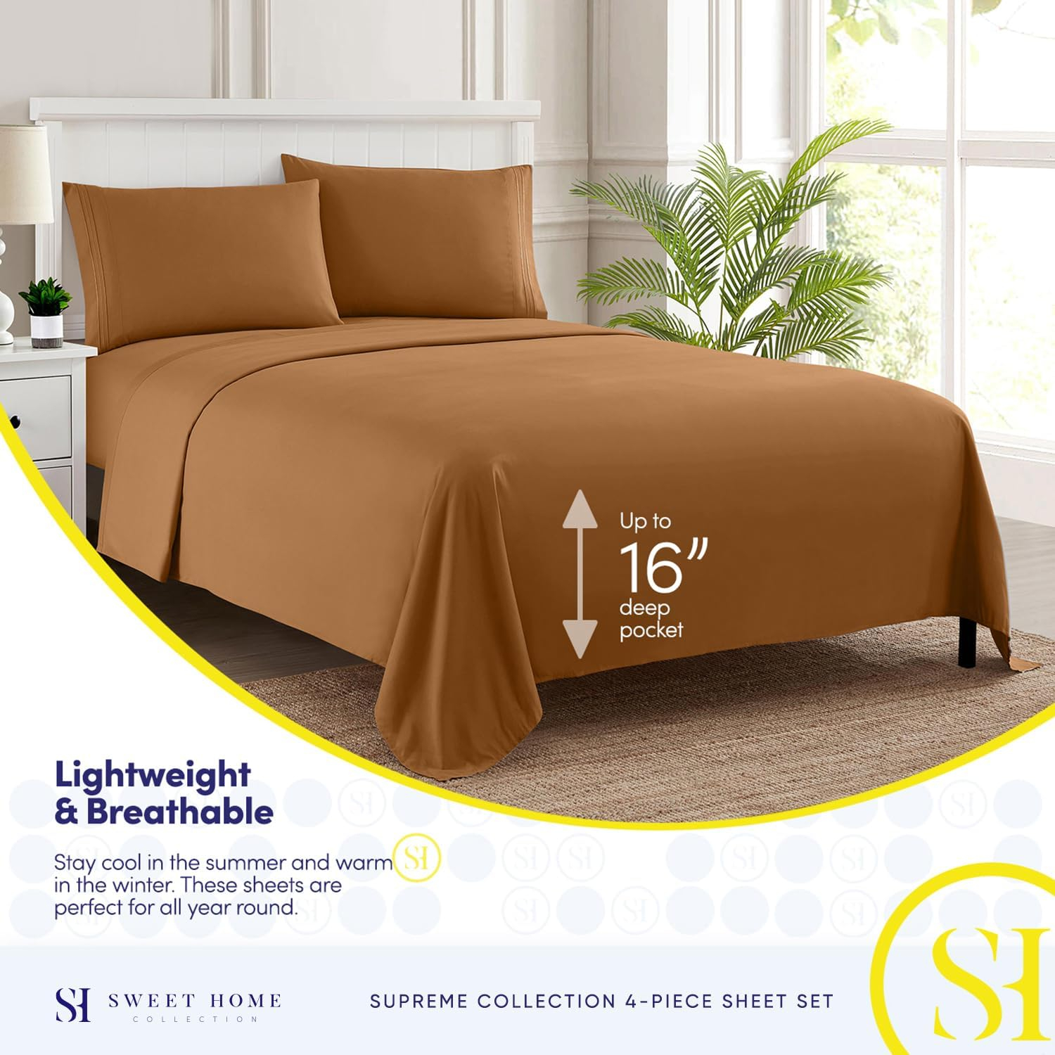 Sweet Home Collection 1800 Series Bed Sheets - Extra Soft Microfiber Deep Pocket Sheet Set - Mocha, Queen
