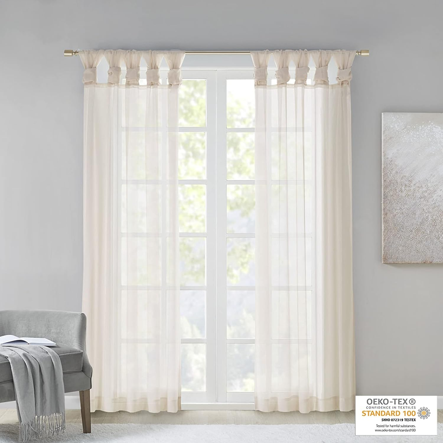 Madison Park Ceres DIY Twisted Tab Sheer Curtain, Pair Panels, Lightweight Window Treatment, Voile Privacy, Light Filtering Drape for Bedroom and Apartment, 50 in x 95 in, Ivory 2 Piece
