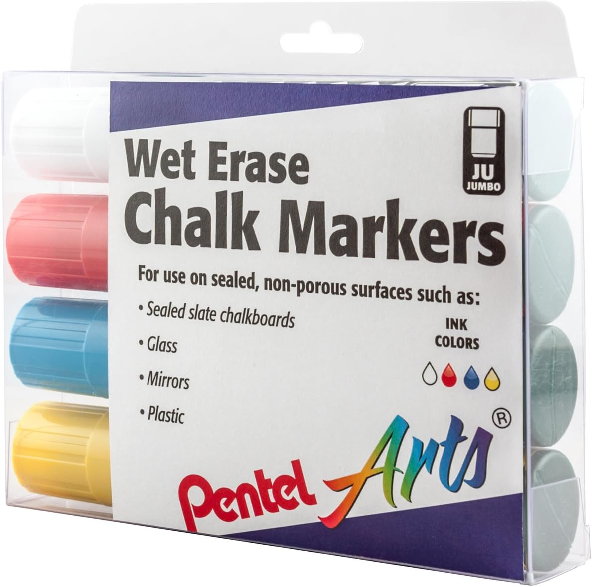 Pentel Wet Erase Chalk Markers - Primary Colors, Jumbo Point, Set of 4