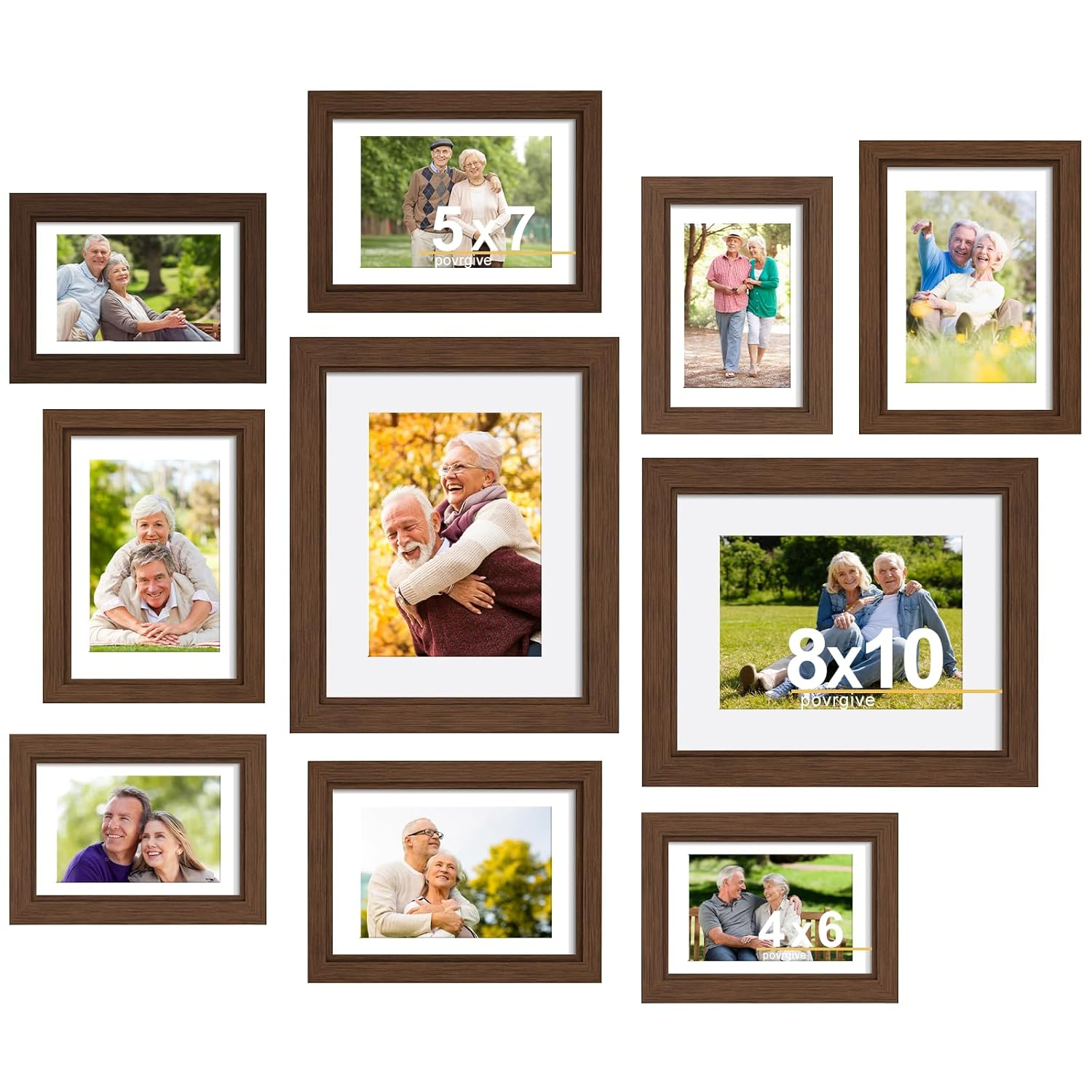 Picture Frames Set of 10, Collage Picture Frames for 8x10, 5x7, 4x6 Photos Real Glass for Wall or Tabletop