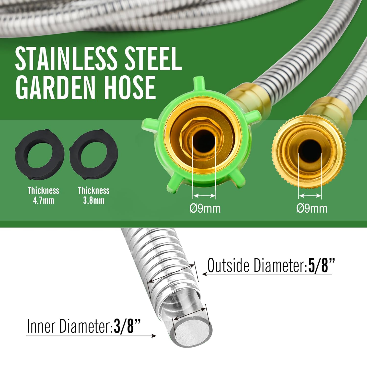 SKYWARD 304 Stainless Steel Garden Hose with Brass Garden Hose Nozzle, Anti-Leakage, Flexible & Lightweight Kink Free Water Hose, Easy to Use & Store (100ft)