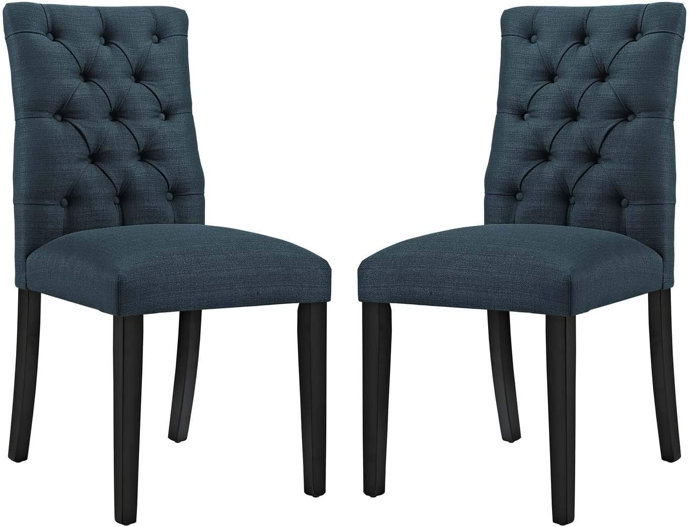 Teal Tufted Upholstered Dining Chairs with Wood Legs, Set of 2