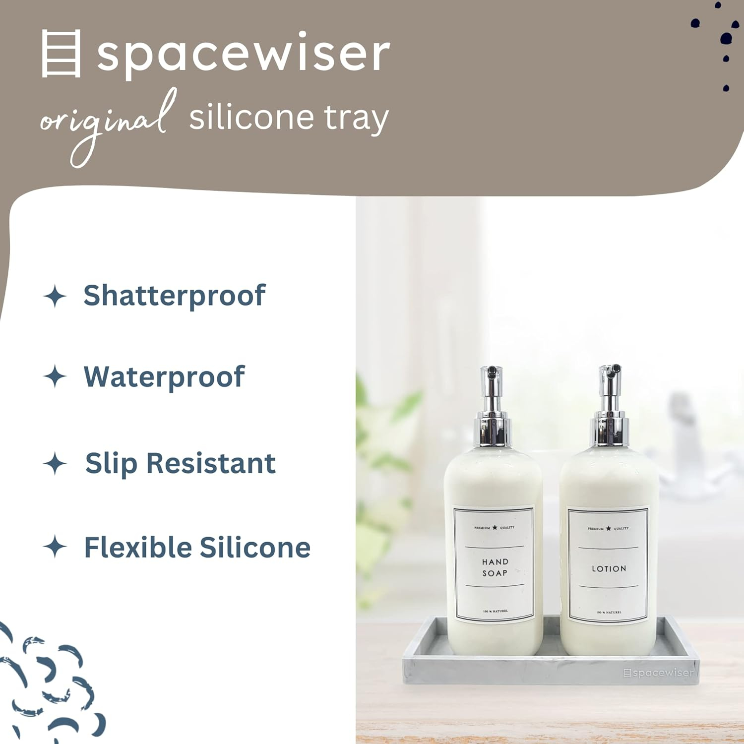 Spacewiser Countertop Vanity Tray Marble Silicone Bath Accessories Set, Marble Design