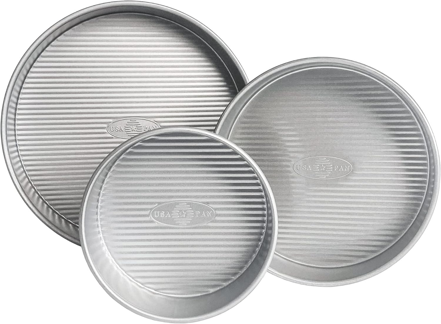 USA Pan Nonstick Round Cake Pan, Set of 3, Large, Aluminized Steel