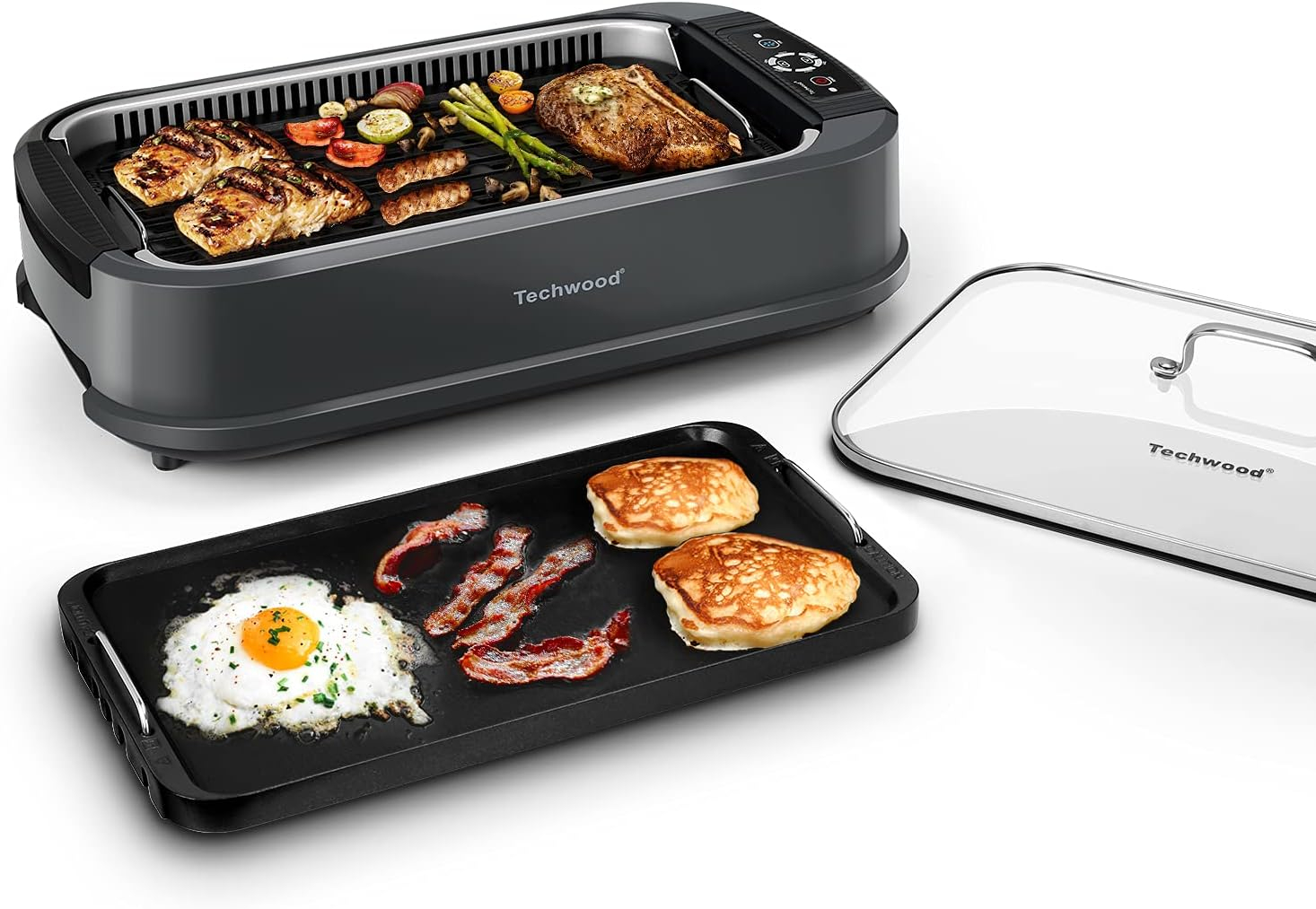 Techwood 1500W Gray Electric Indoor Smokeless Grill with Temperature Control