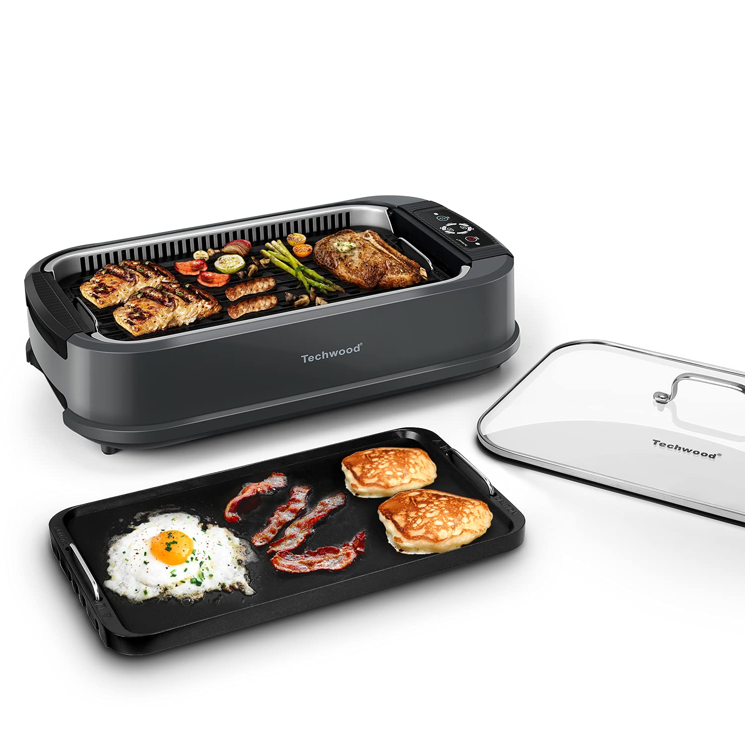 Techwood 1500W Gray Electric Indoor Smokeless Grill with Temperature Control