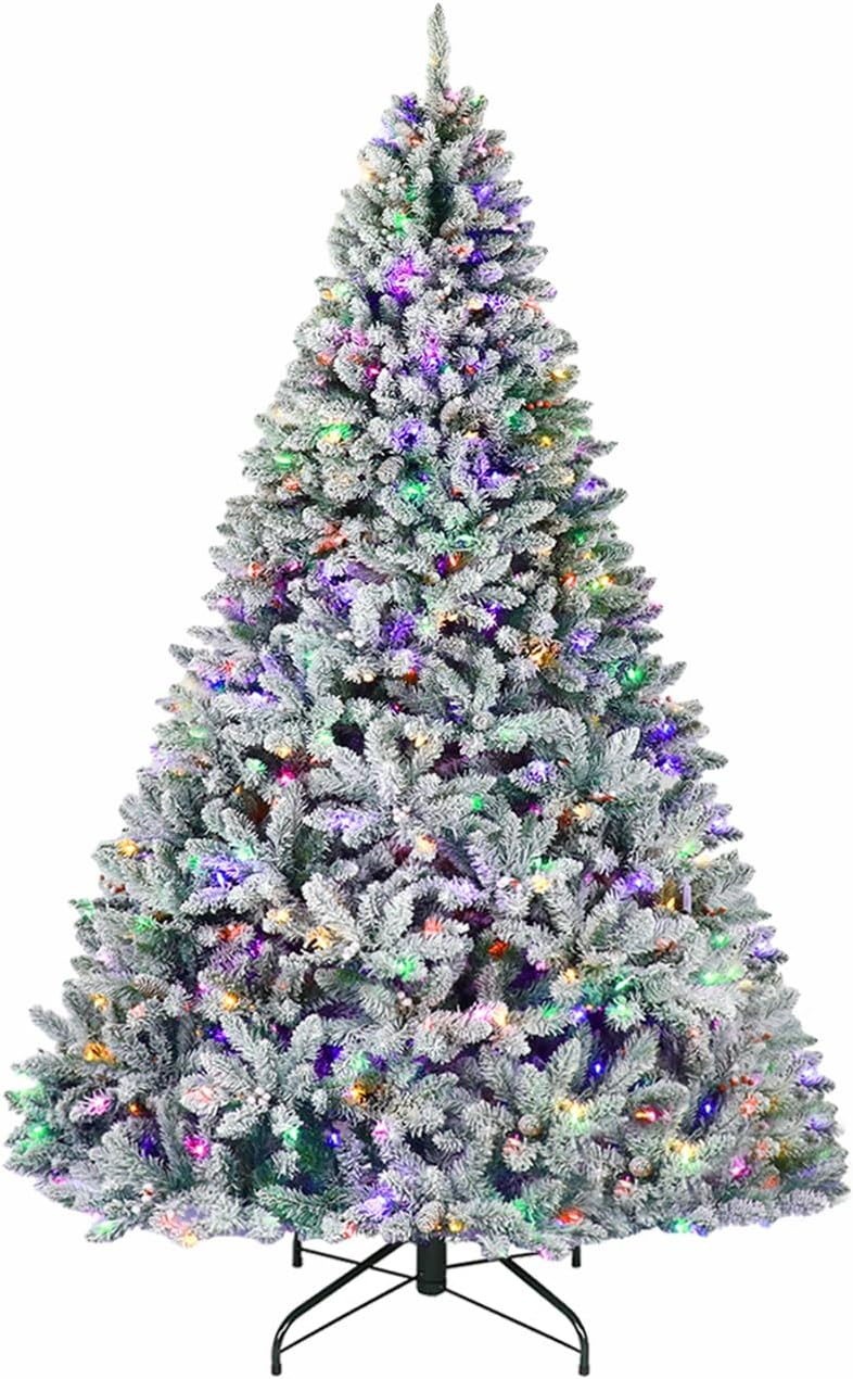 Home Accents Holiday 6.5 Ft. Pre-Lit LED Festive Pine Flocked Artificial Christmas Tree