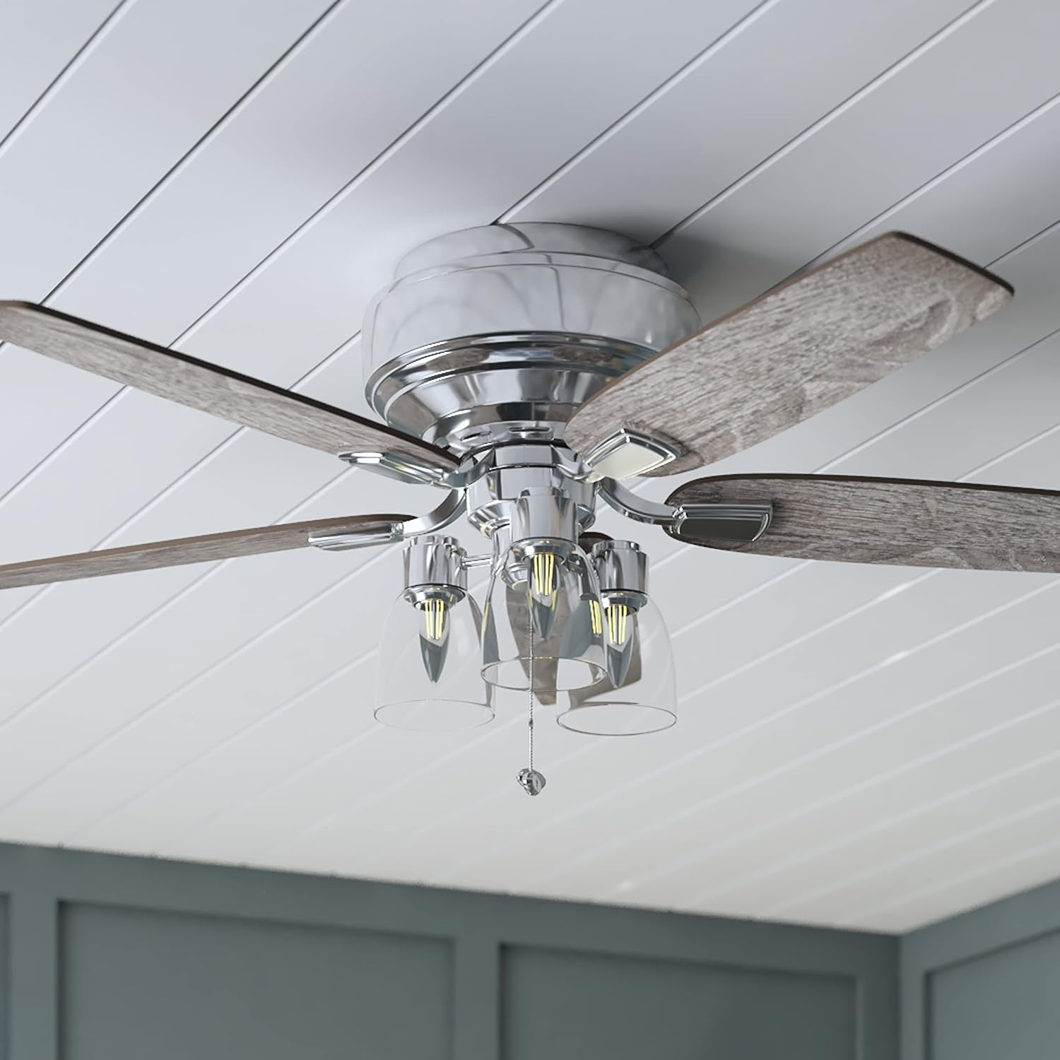 Prominence Home 51669-45 Magonia 52 in. Farmhouse Style Flush Mount LED Ceiling Fan with Light - Brushed Nickel