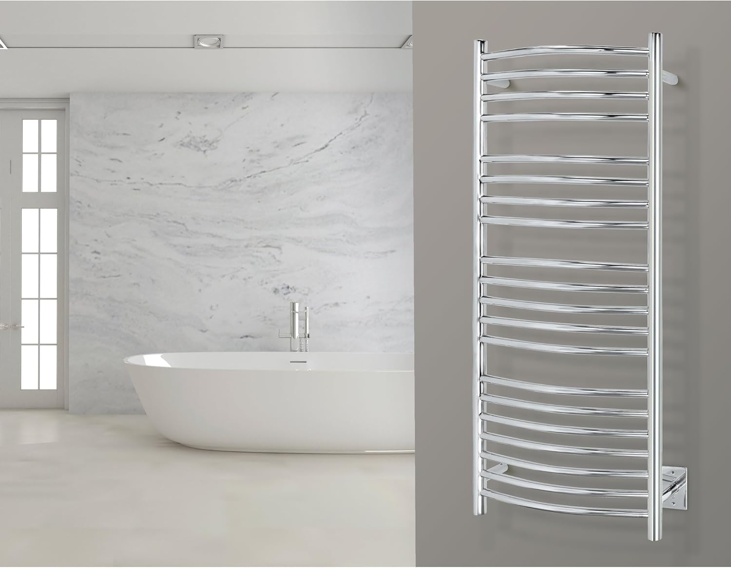 Heated Towel Rack, 20-Bar Wall Mounted Towel Warmer Polished Stainless Steel for Luxury Spa-Like Comfort in Your Bathroom, Electric Hardwired 190 W (WarmlyYours Bellagio)