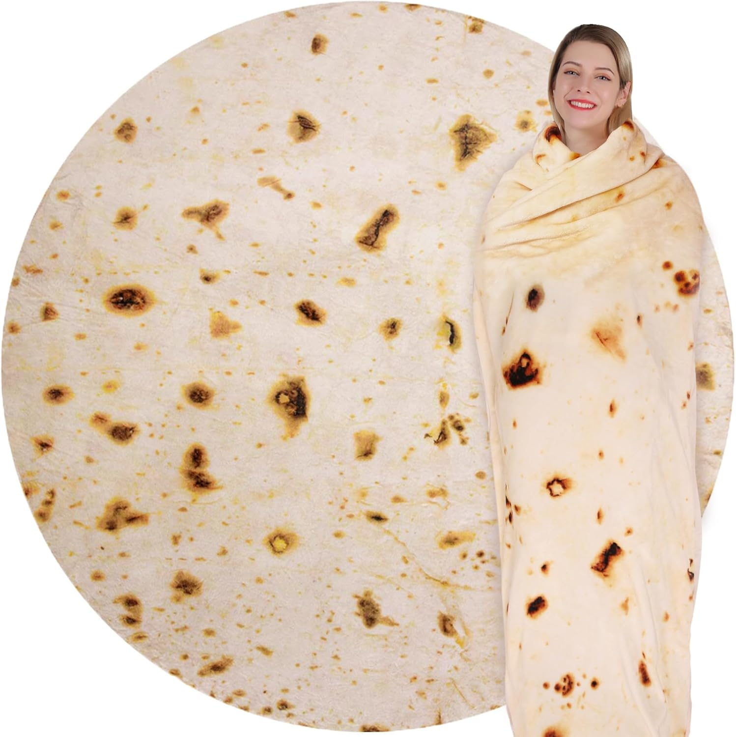Jorbest Burritos Tortilla Throw Blanket Birthday Gifts for Adult and Kids, Giant Tortilla Food Blanket Funny Gifts for Mom Dad Women Men Teen, 285 GSM Soft Flannel Taco Blanket (Yellow, 71 inches)