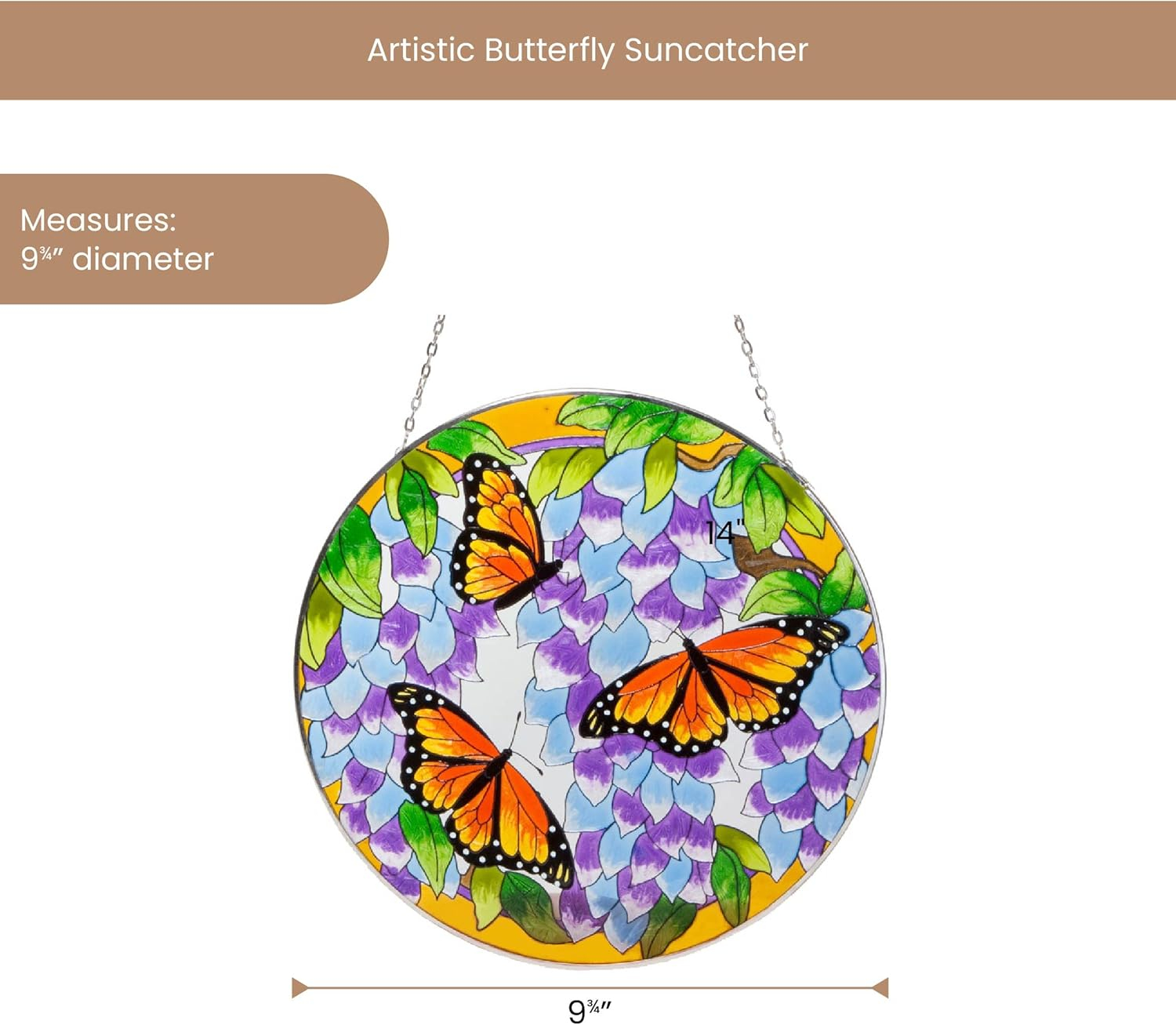 Bits and Pieces Home and Garden Décor Artistic Butterfly Suncatcher Hand Painted Monarch Butterfly