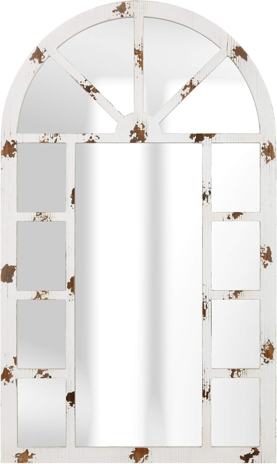 Patton Wall Decor Arch Windowpane Wall Mirror, Distressed White, 24x40"