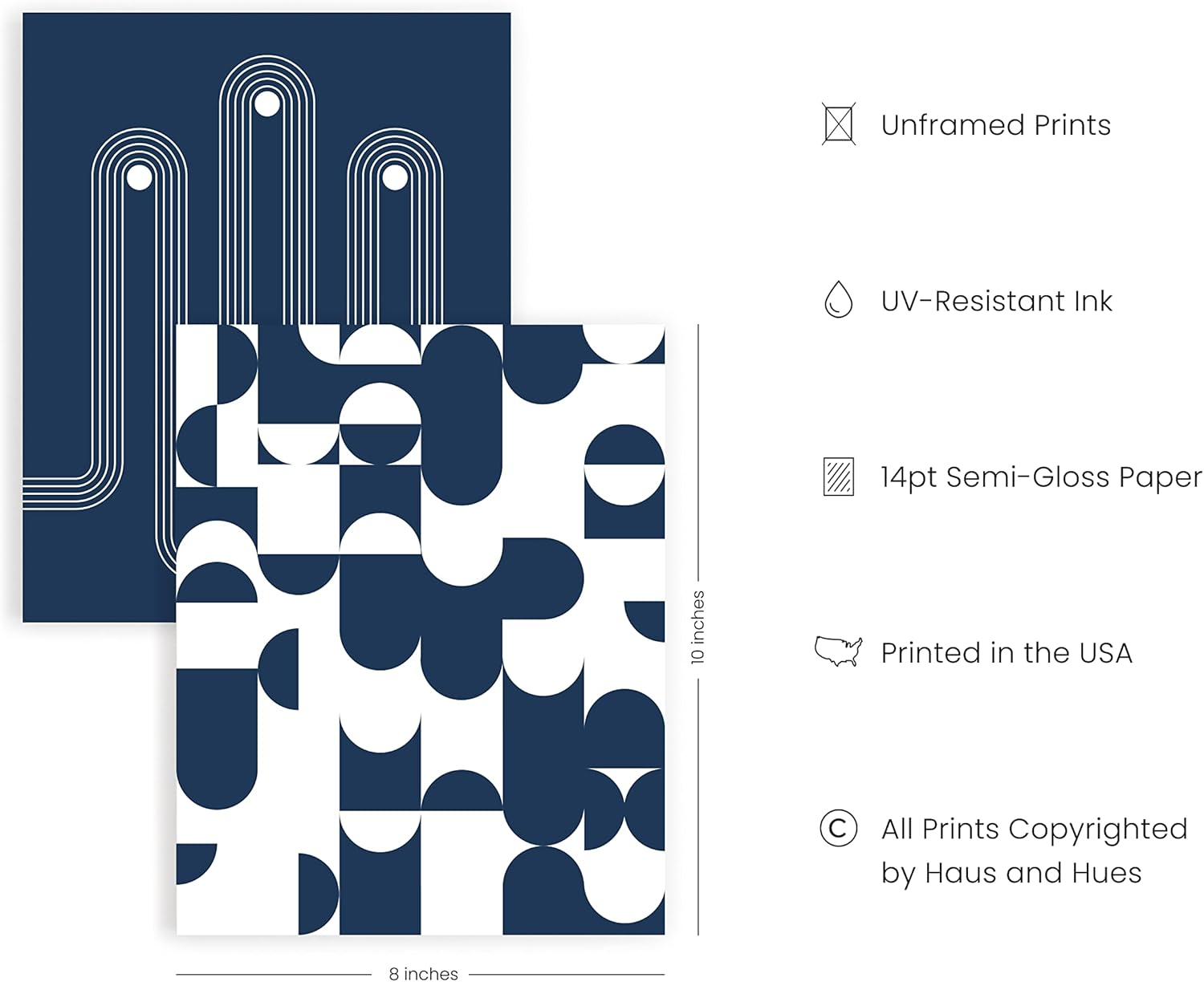 HAUS AND HUES Abstract Art Wall Decor Set of 4 - Abstract Art, Blue Art, Blue Poster, Navy Blue Abstract Art, Blue Art Print, Navy Blue Pictures for Walls, White and Blue Wall Art (Unframed 8x10)