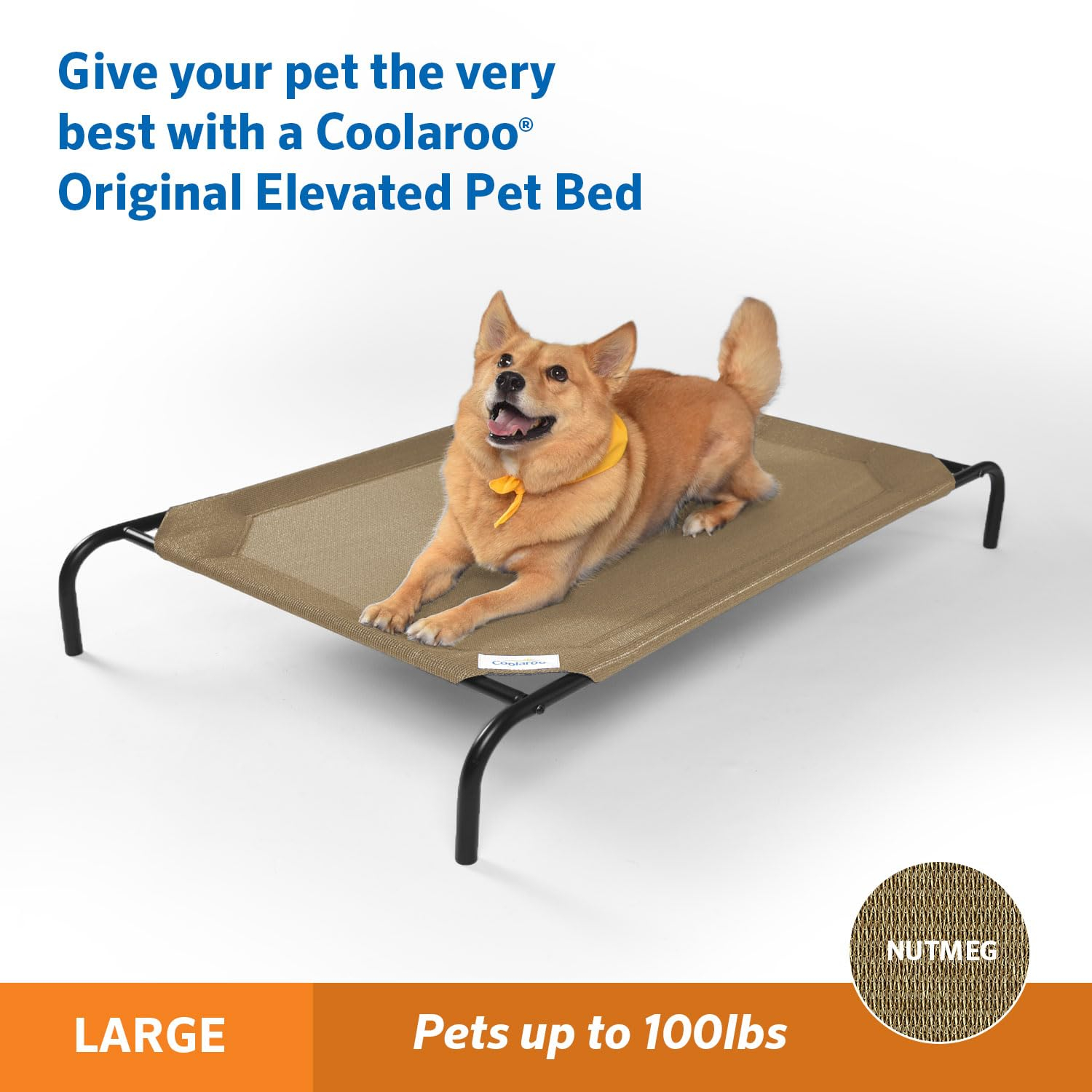 The Original Coolaroo Elevated Pet Dog Bed for Indoors & Outdoors, Large, Nutmeg