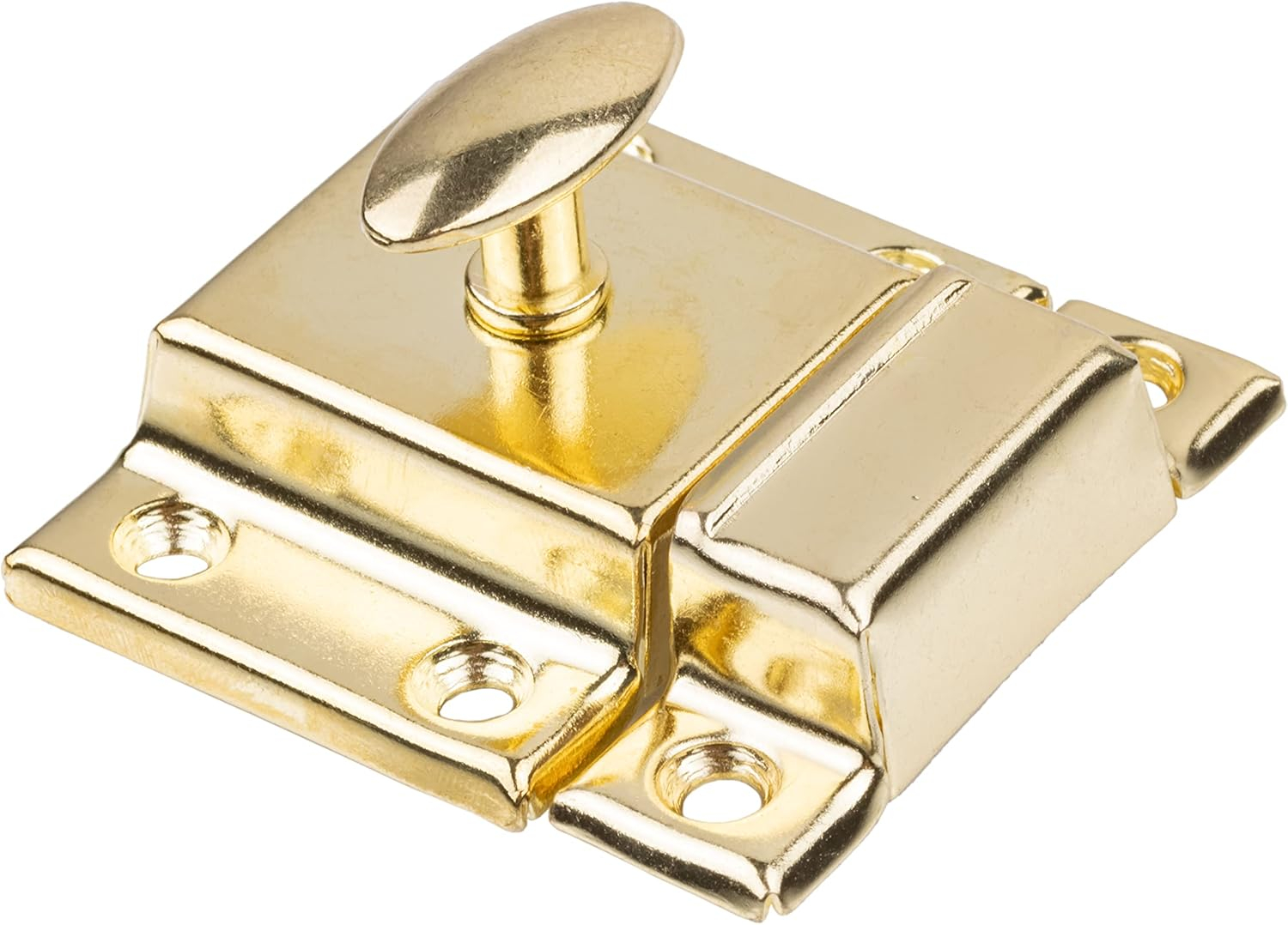 Large Stamped Brass Stamped Cabinet Door Latch - 2 1/8" × 2 1/8" - Spring Loaded Cupboard Door Latch with Oval Turn - Vintage Cabinet Hardware | UA-140-LPB (1)