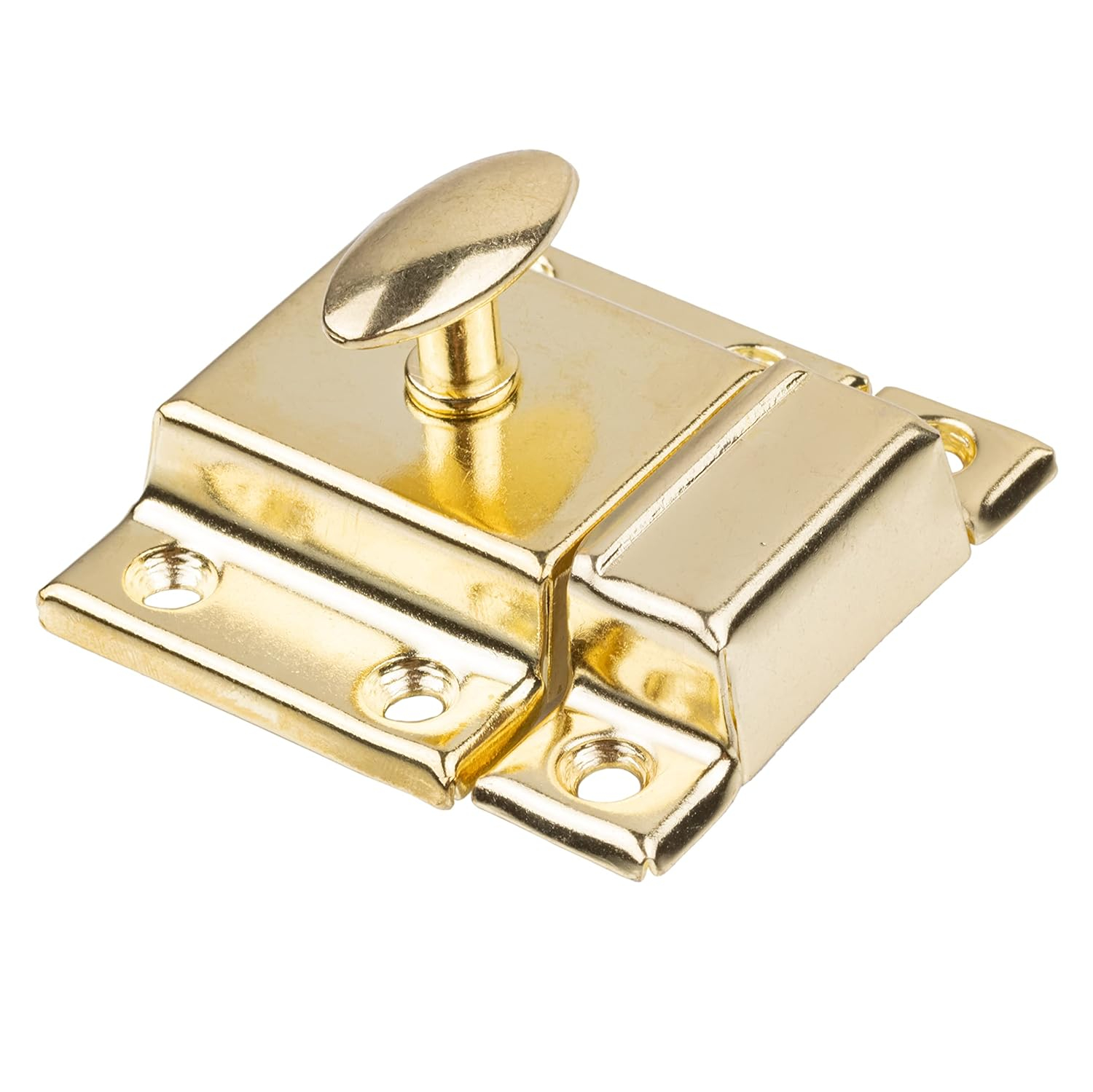 Large Stamped Brass Stamped Cabinet Door Latch - 2 1/8" × 2 1/8" - Spring Loaded Cupboard Door Latch with Oval Turn - Vintage Cabinet Hardware | UA-140-LPB (1)