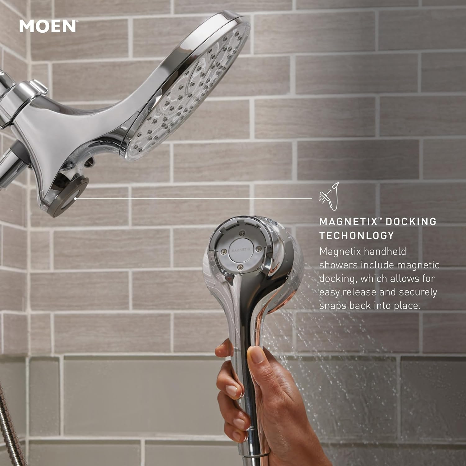 Moen Engage Magnetix Chrome 3.5-Inch Six-Function Detachable Handheld Showerhead with Magnetic Docking System, 26100