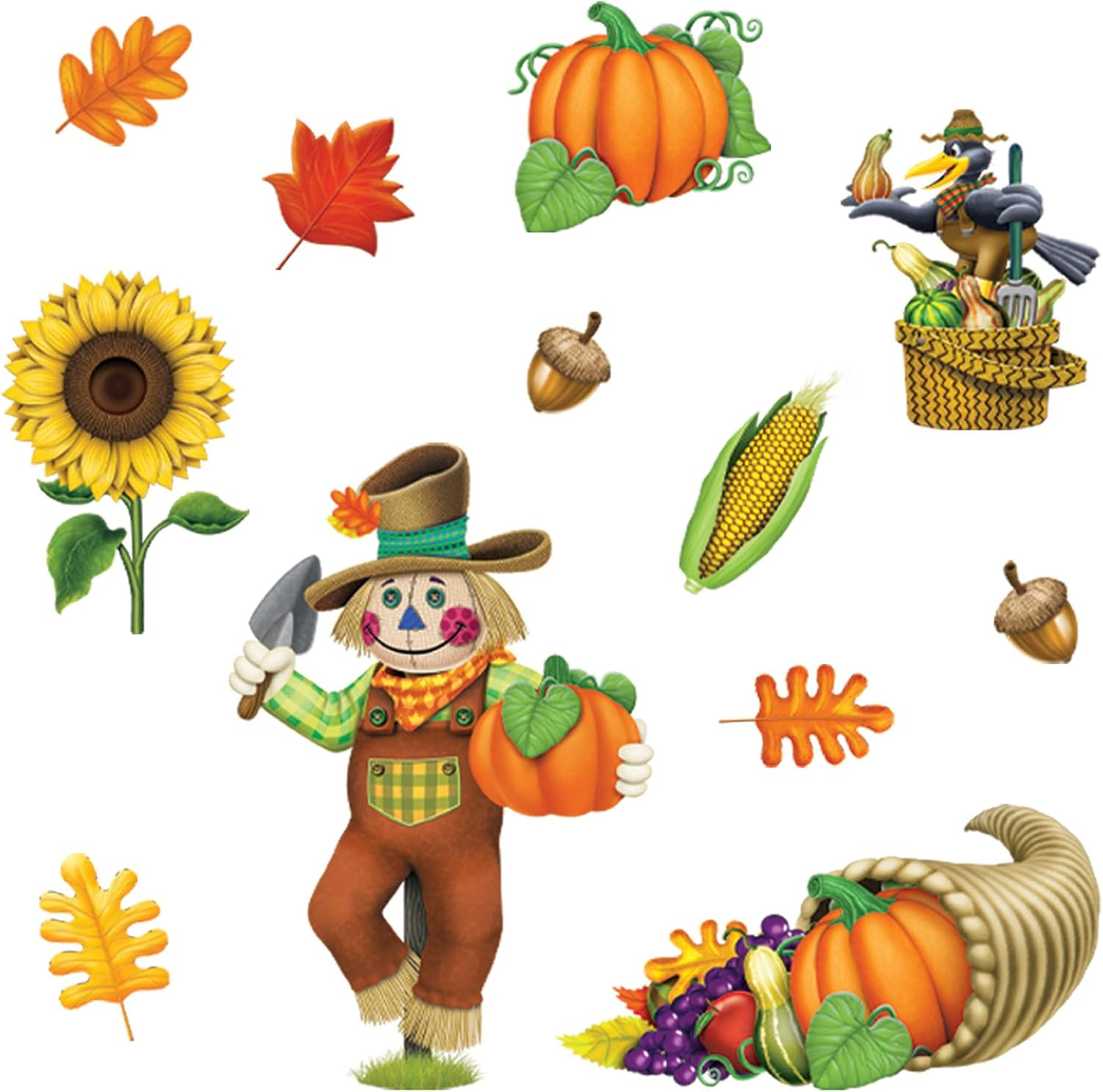 Beistle 90808 12-Piece Fall Thanksgiving Clings-1 Sheet, 12" x 17", Multicolor