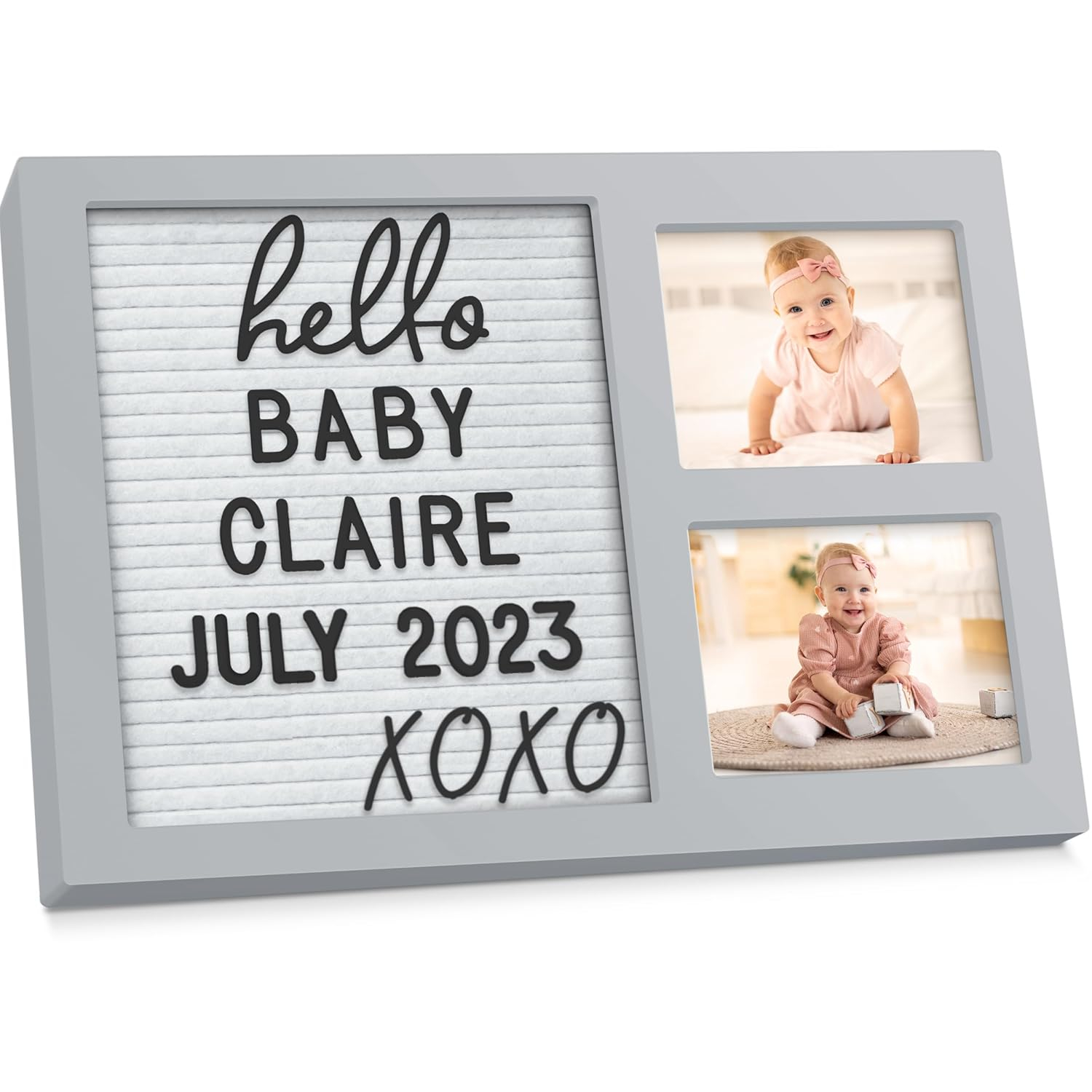 Nursery Picture Frame with Felt Letter Board - Baby Keepsake Frame for Ultrasound Photo & Birth Announcement, Boys & Girls Gender Reveal Gifts, Cute Baby Shower Gifts for New Mom(Alpine White)