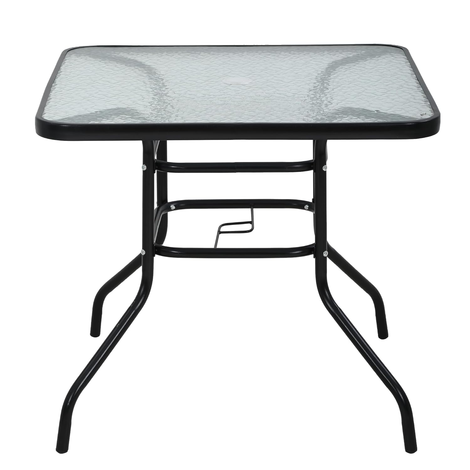 Square Outdoor Table, Patio Table with Umbrella Hole, Patio Dining Table with Tempered Glass, Outdoor Dining Tables, Square Patio Table for Balcony, Backyard, Poolside, Sunroom, Patio Tables, Black