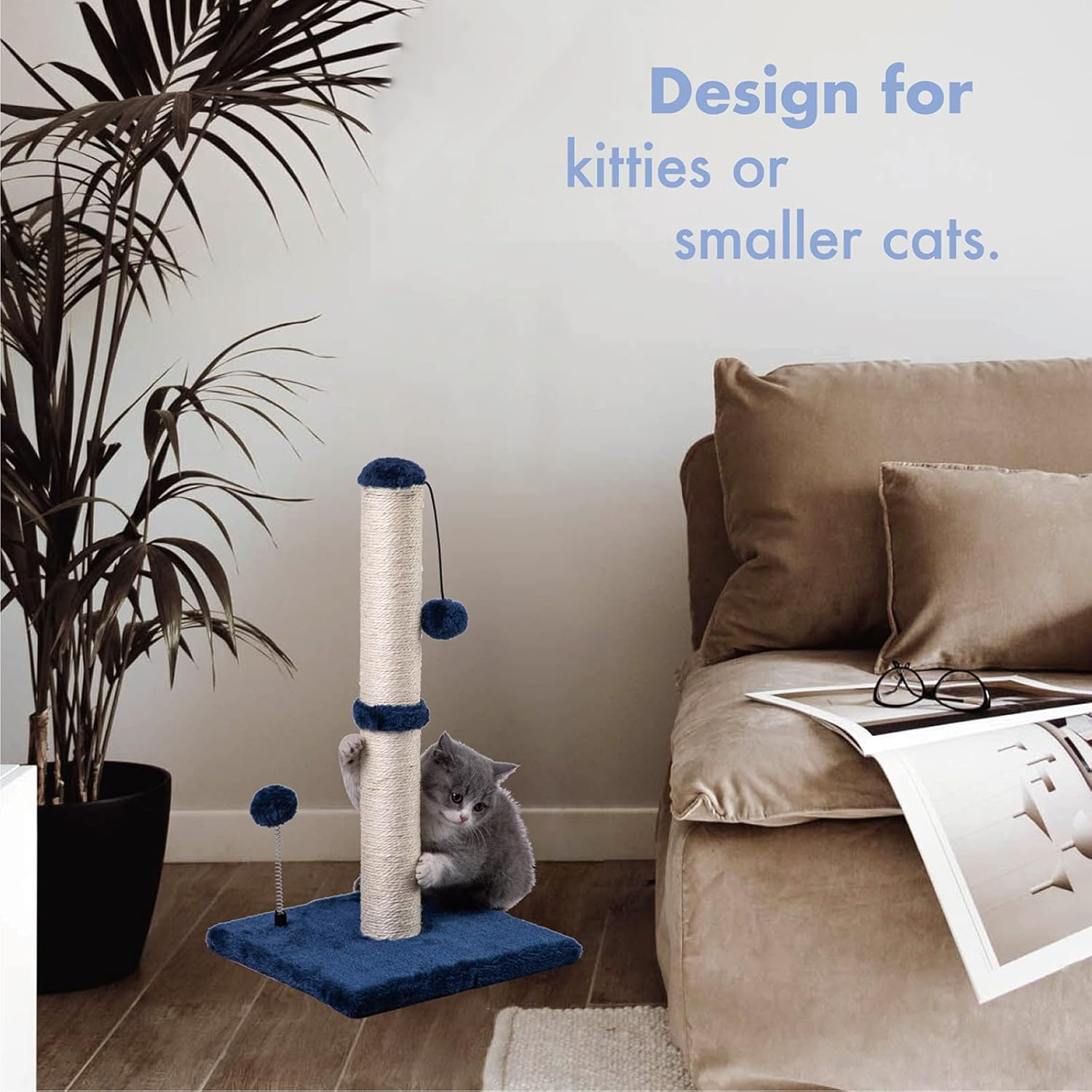 Sisal Scratch Posts with Hanging Ball 22in for Kittens Navy