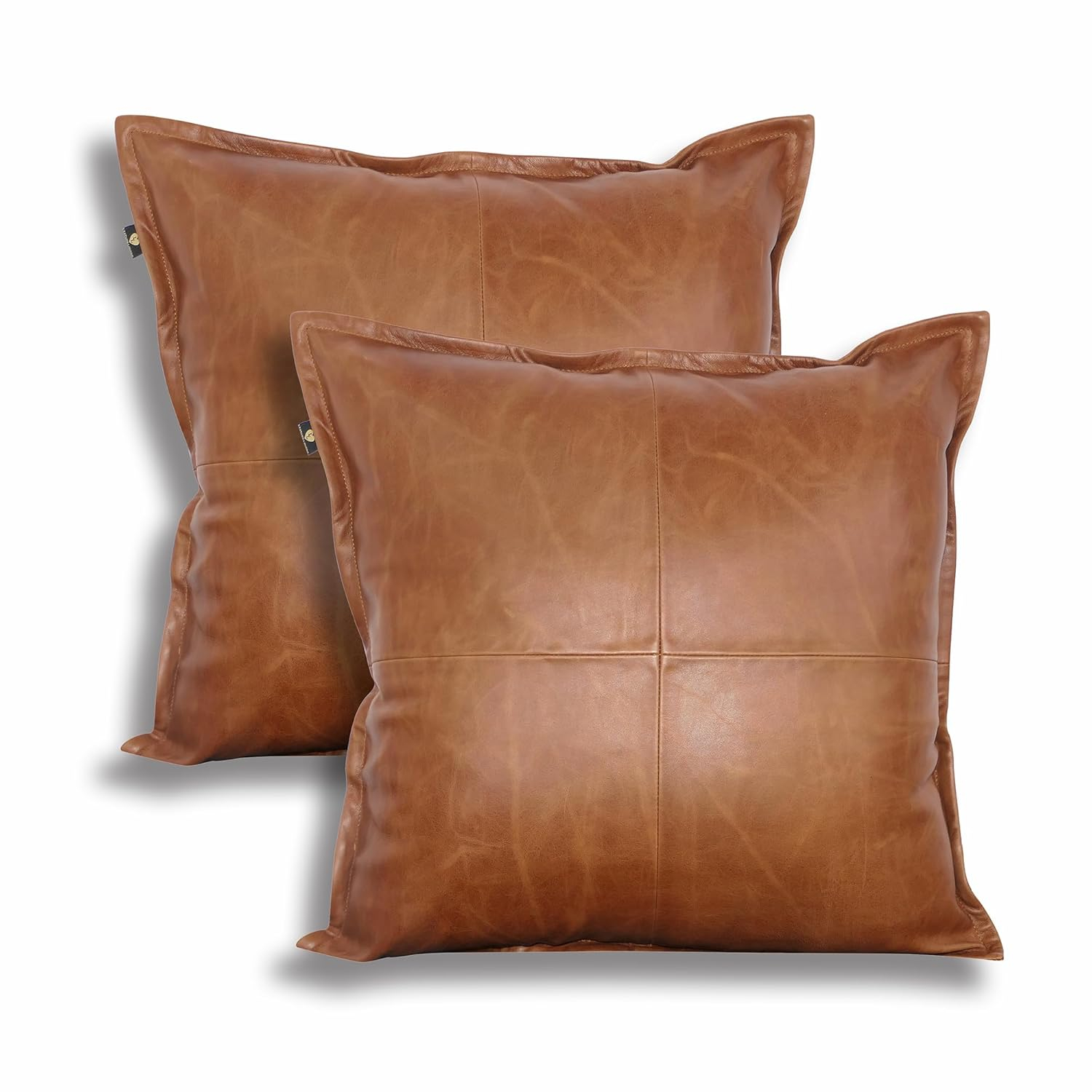 Hilason Set Of 2 Genuine Antique Vintage  Leather Pillow Cushion Cover