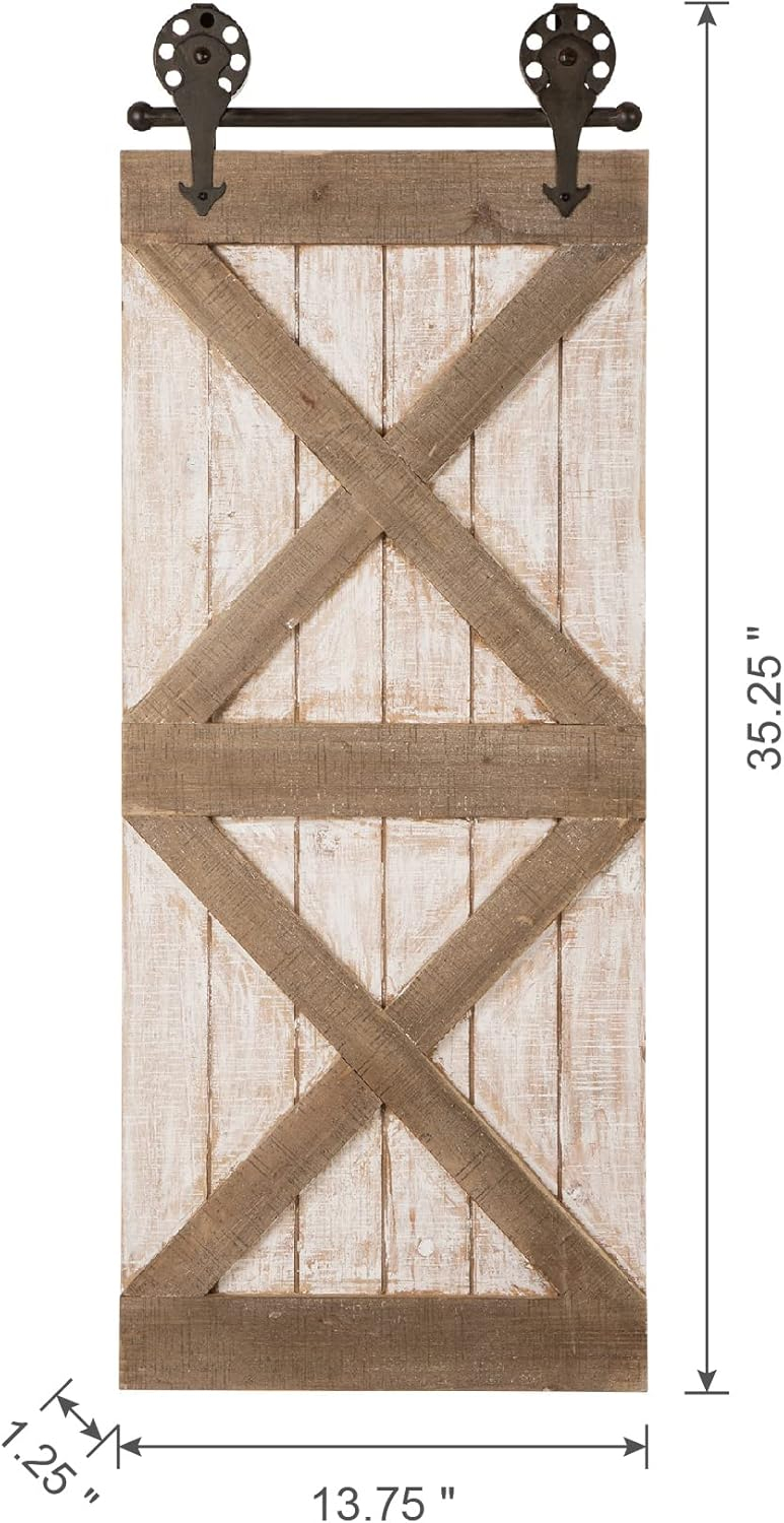Glitzhome 35" H Farmhouse Wooden Barn Door Wall Decor,Rustic Barn Door Wall Art Decoration Vintage Wall Panels Accents Sign Window Shutters for Cottage Living Room Home Hanging Décor