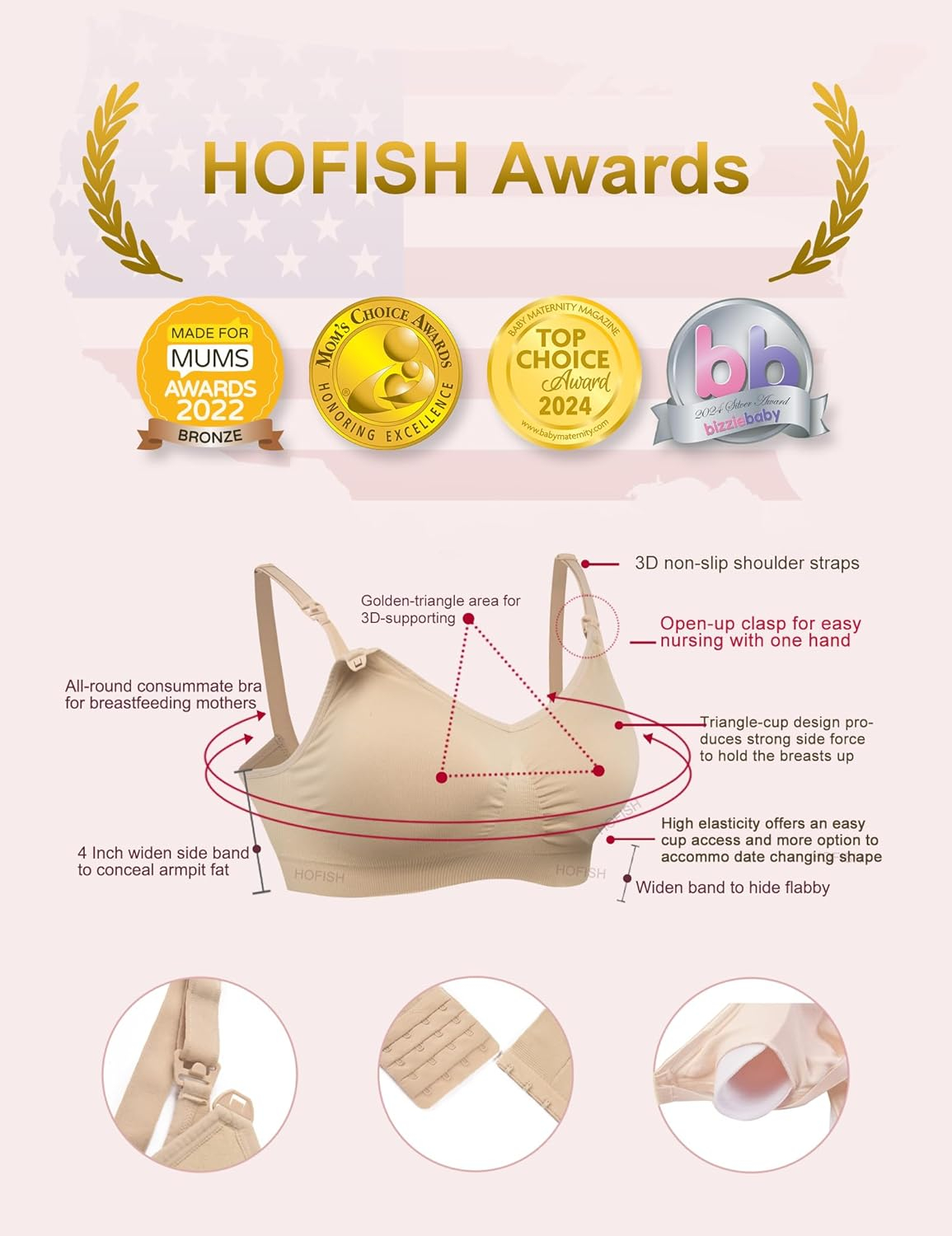 HOFISH 3PACK Full Bust Seamless Nursing Maternity Bras Bralette S-XXL with Extra Bra Extenders & Clips