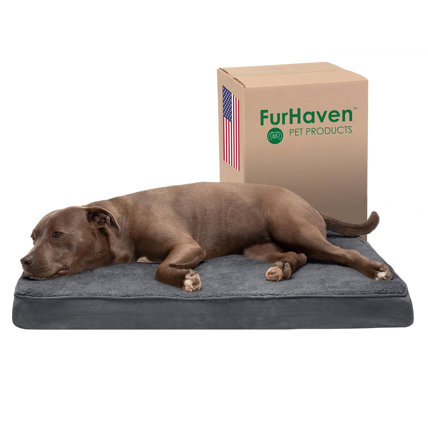 Furhaven Cooling Gel Dog Bed for Large/Medium Dogs w/ Removable Washable Cover, For Dogs Up to 55 lbs - Terry & Suede Mattress - Gray, Large