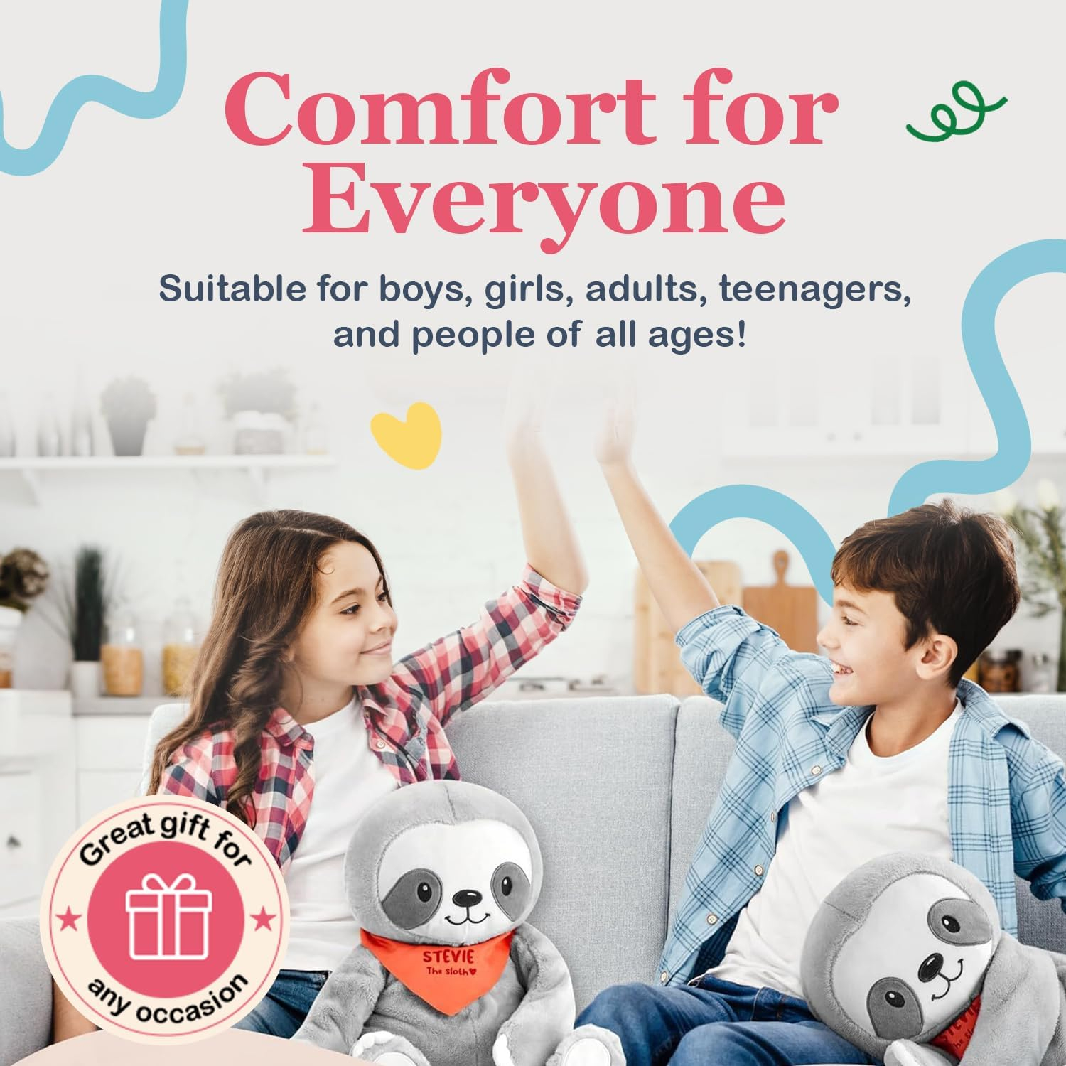 Lilly's Love 5lb Weighted Stuffed Animal for Anxiety Relief, Stevie the Sloth, Portable Sensory Plush Companion