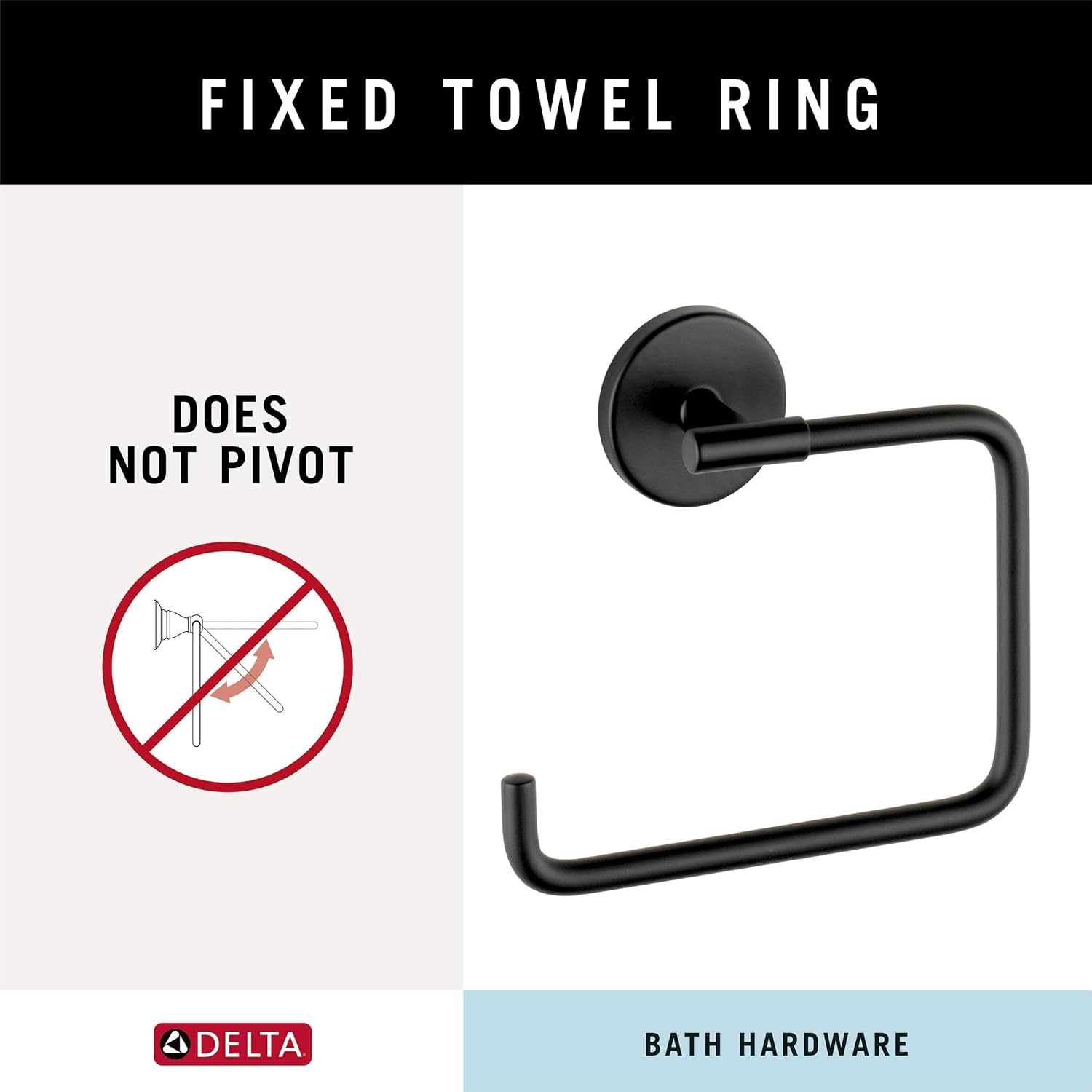 Delta Trinsic (1-Pack) Hand Towel Holder Matte Black Towel Racks for Bathroom Wall Square Towel Ring Holder for Bath Towel Hanger for Kitchen, Bathroom Accessories 759460-BL
