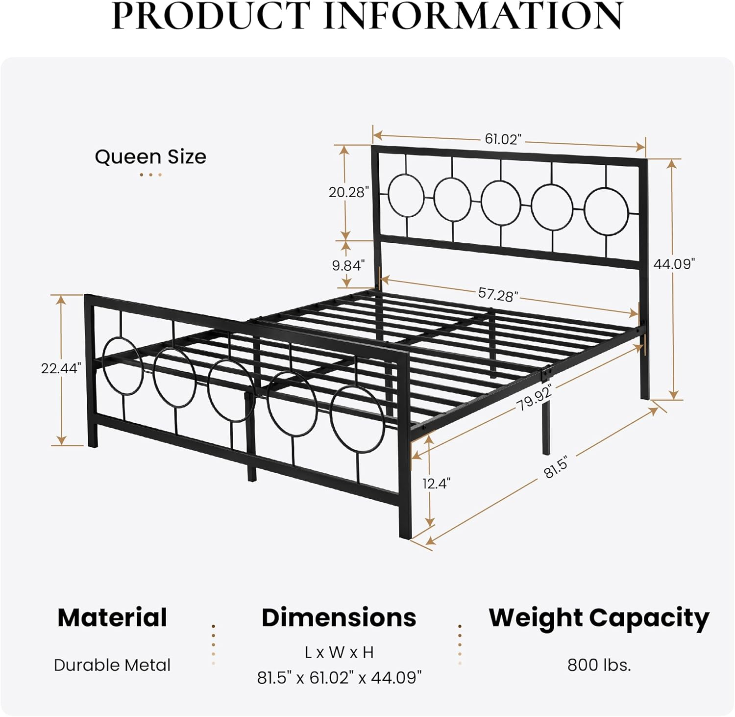 SHA CERLIN Queen Size Metal Bed Frame with Vintage Circular Design Headboard and Footboard,No Box Spring Required,Easy Assembly,Noise-Free,Black