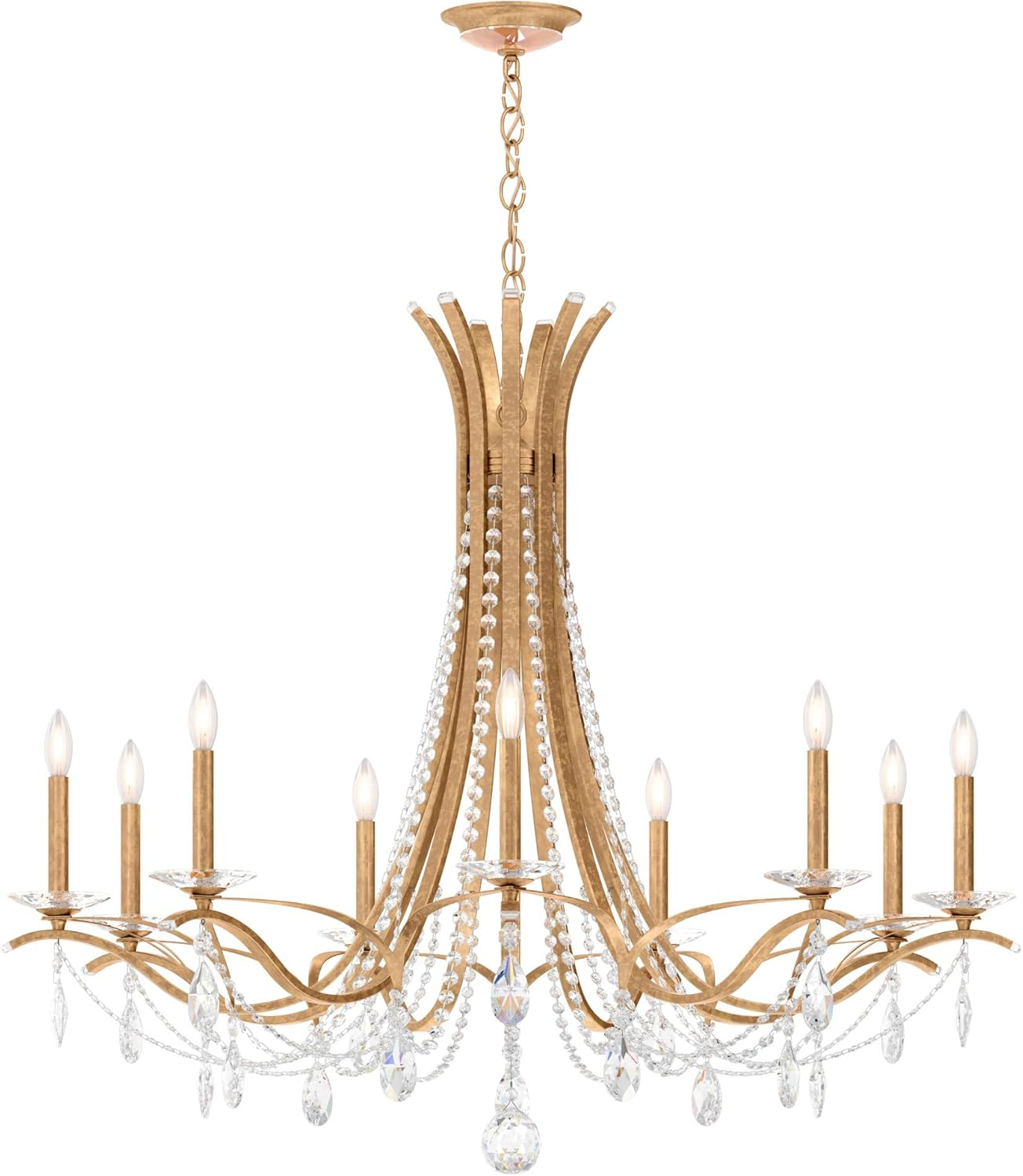 French Gold and Clear Crystal 9-Light Grand Chandelier