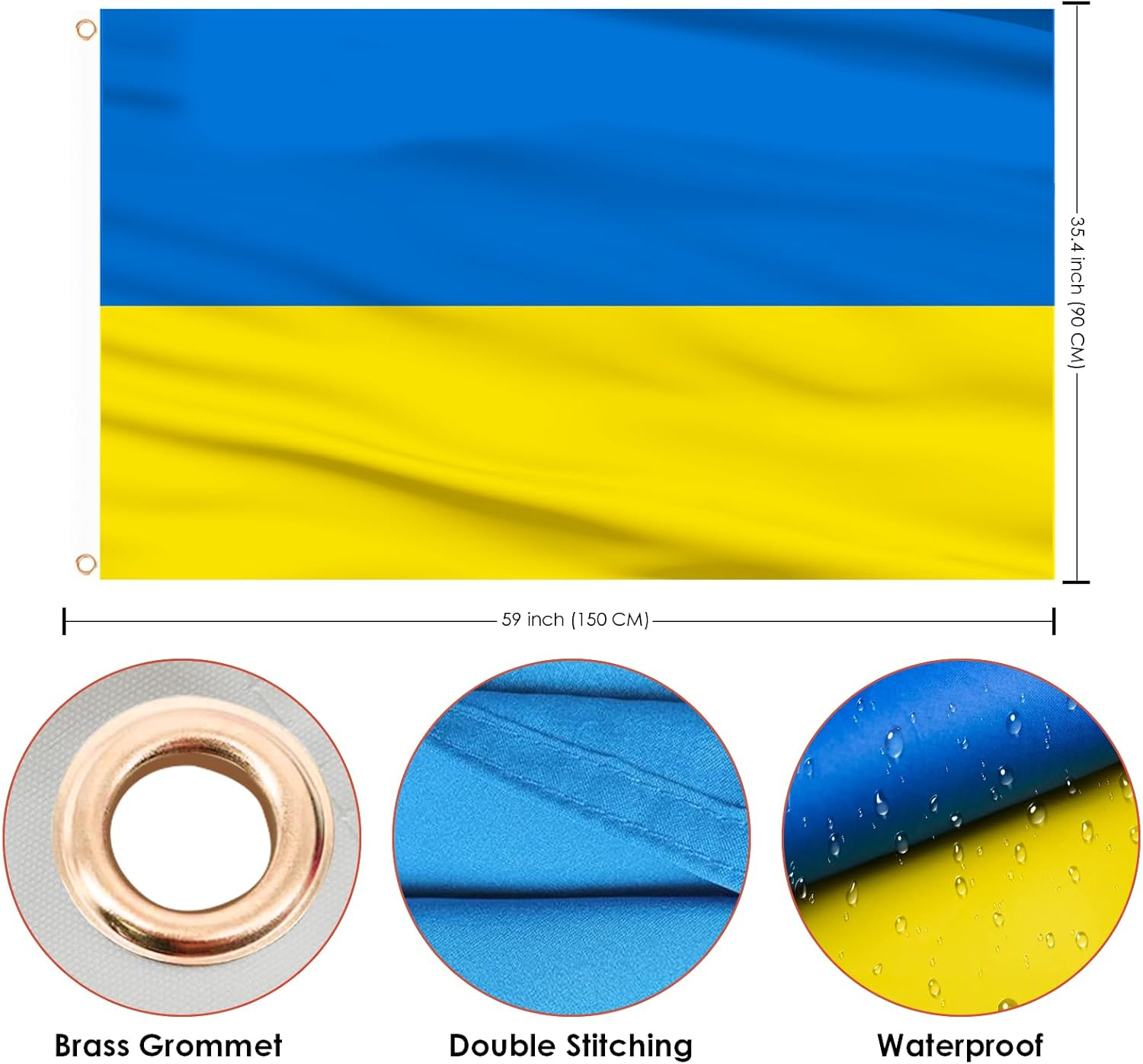 AhfuLife Ukraine Flag 3x5 Ft, Large Ukrainian Flags for Outside - Double Sided with Brass Eyelets for Olympic Party Decorations, Bar Garden Street Decoration Indoor Outdoor